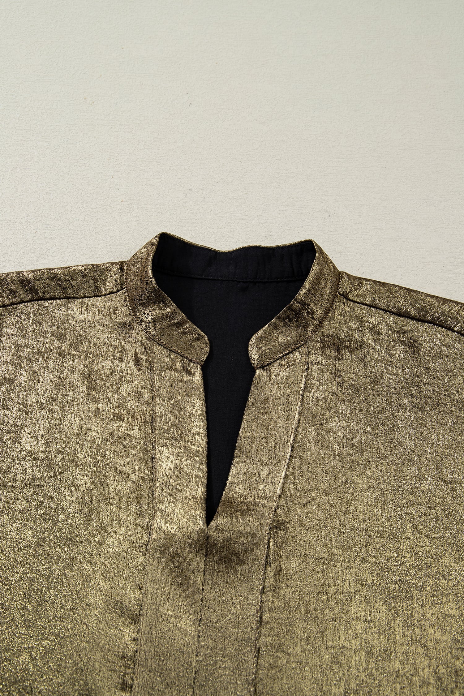 Gold Metallic Split Neck Half Sleeve Blouse