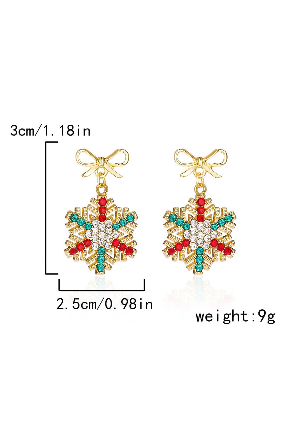 Gold Plated Bow Stud Rhinestone Embellished Snowflake Earrings