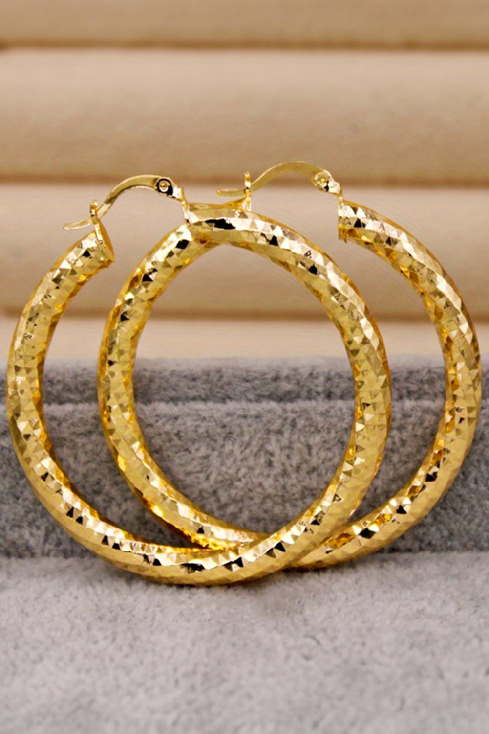 Gold Plated Diamond Cut Large Hoop Earrings