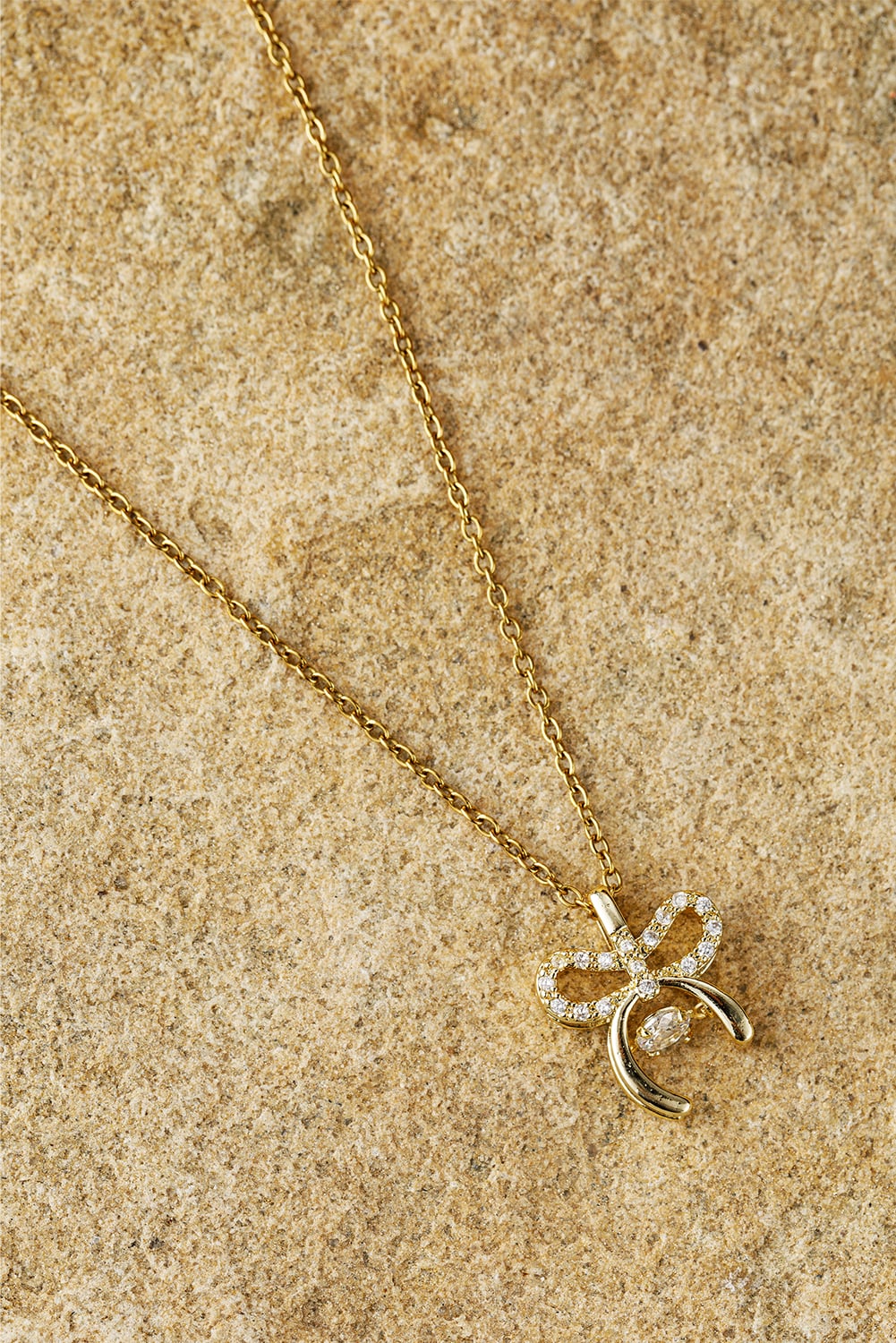 Gold Rhinestone Bow Knot Pendant Plated Alloy Necklace