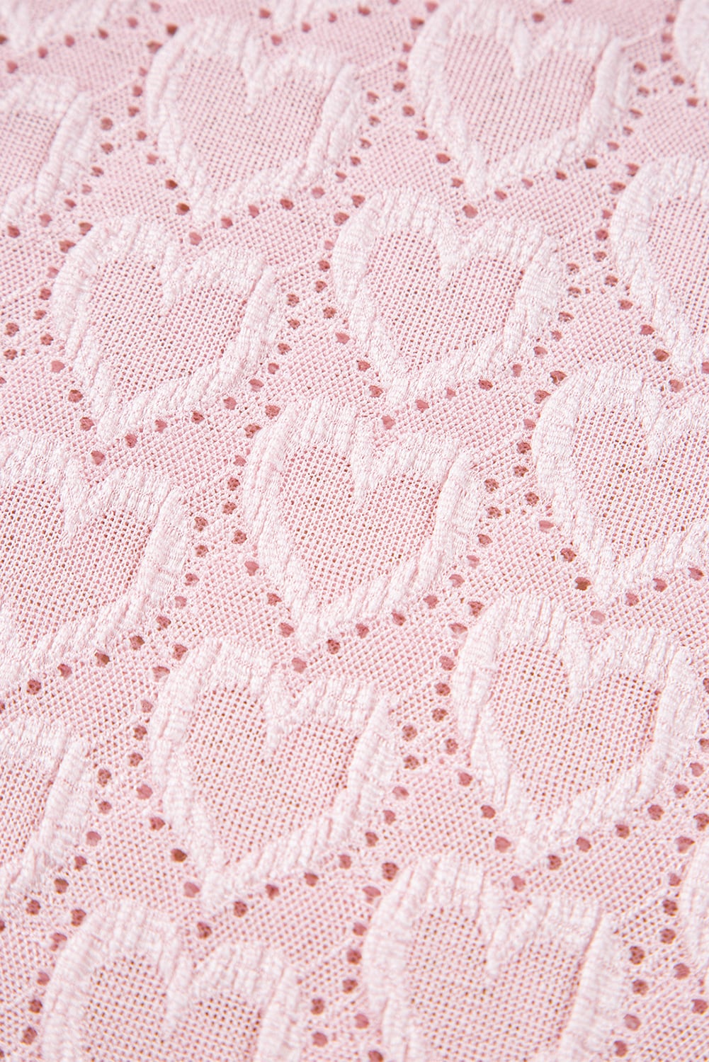 Gossamer Pink Heart Jacquard Flare Sleeve Mock Neck Fitted Top