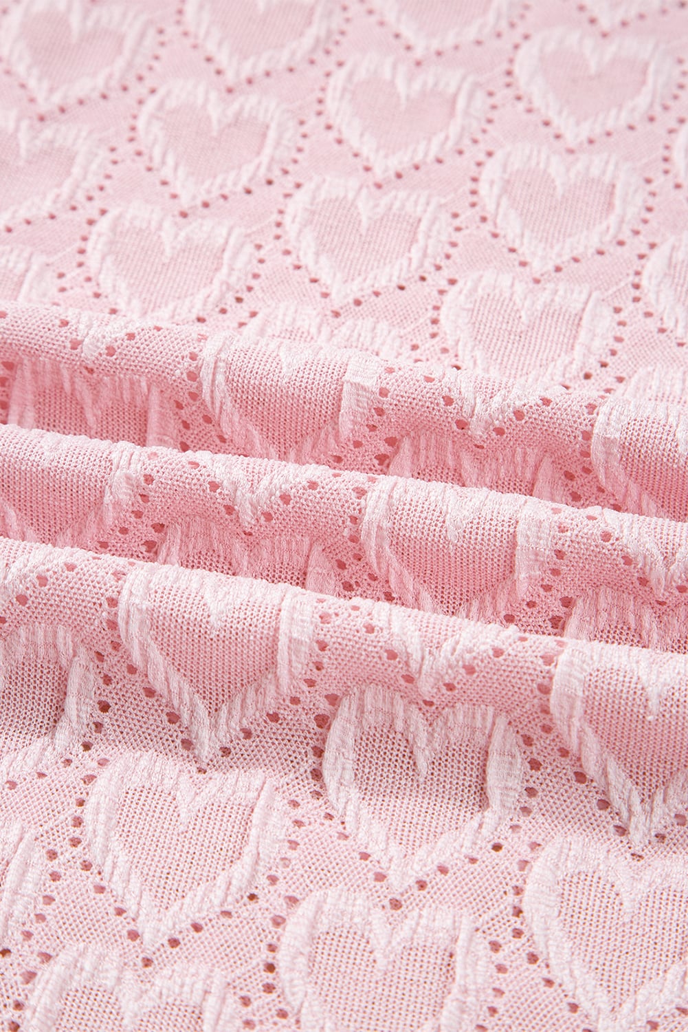 Gossamer Pink Heart Jacquard Flare Sleeve Mock Neck Fitted Top