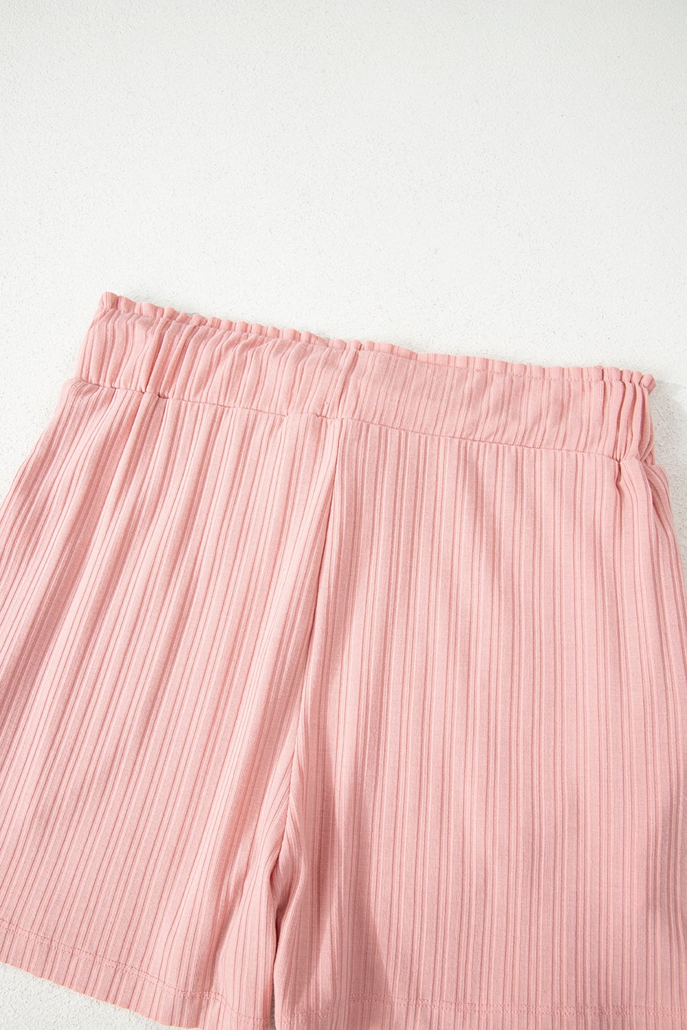 Gossamer Pink Ribbed Button V Neck Tank Top and Shorts Set