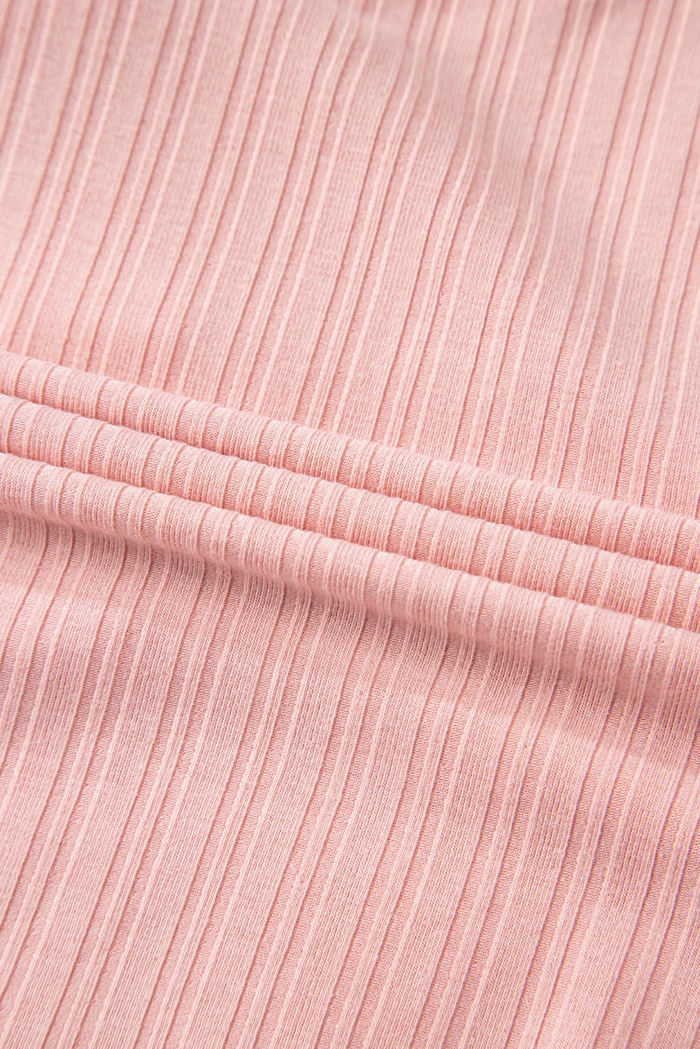Gossamer Pink Ribbed Button V Neck Tank Top and Shorts Set