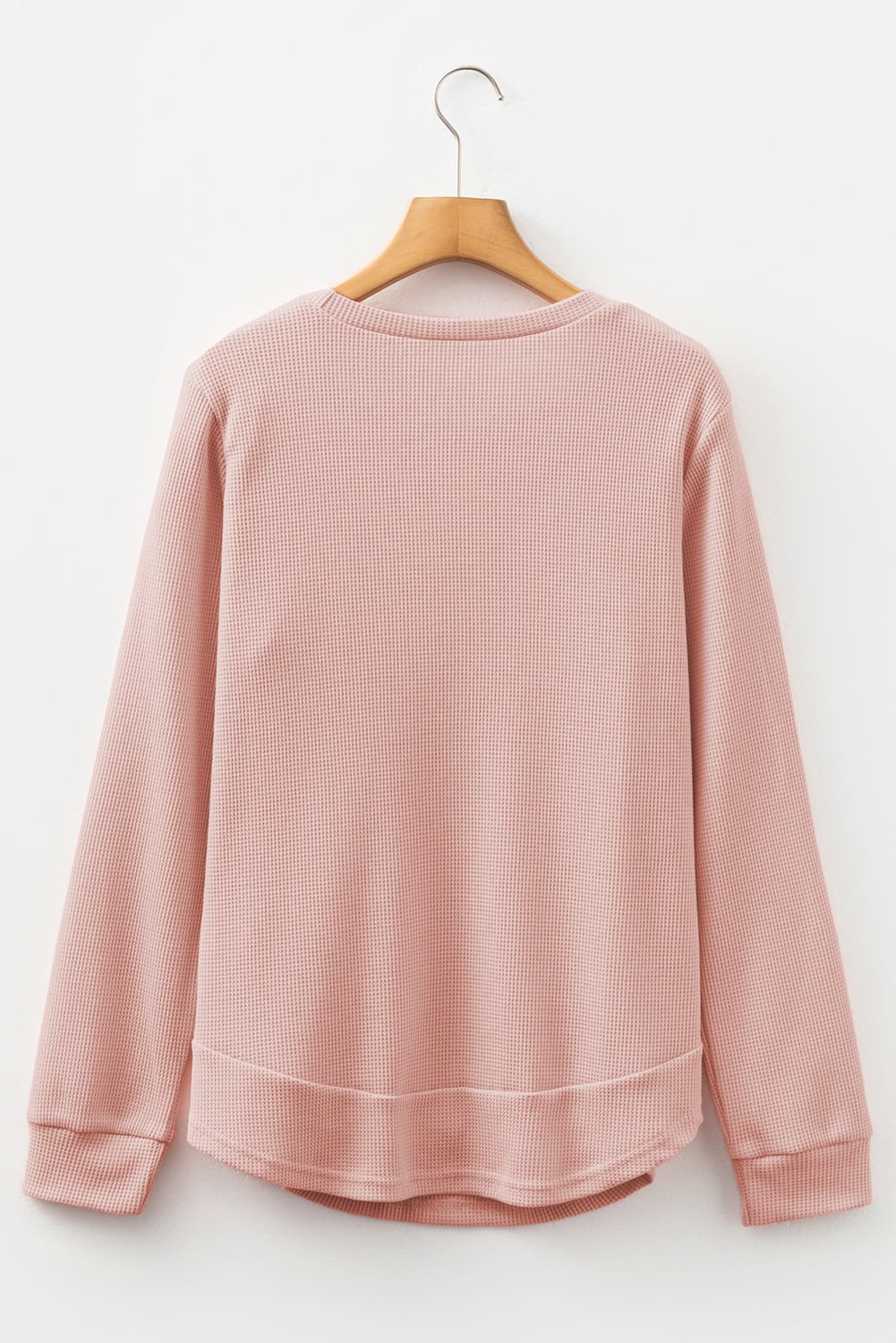 Gossamer Pink Rounded Hem Waffle Long Sleeve Top