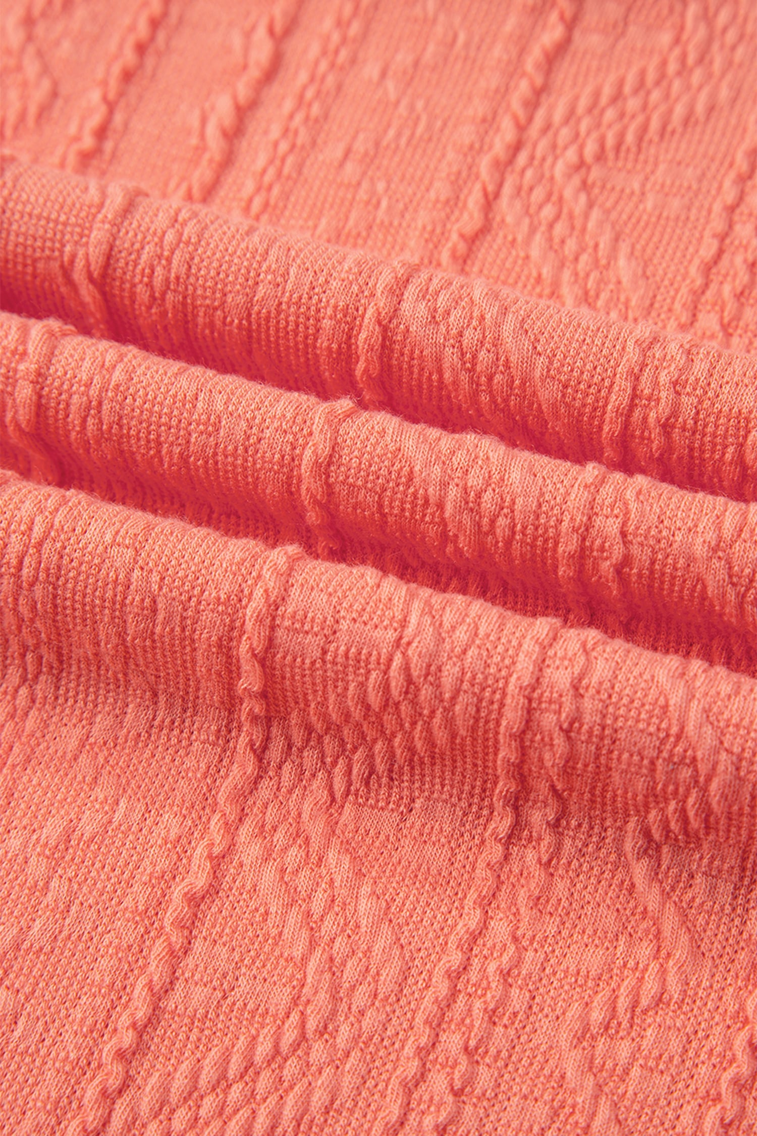 Grapefruit Orange Crochet Floral Accent V Neck Textured Pants Set
