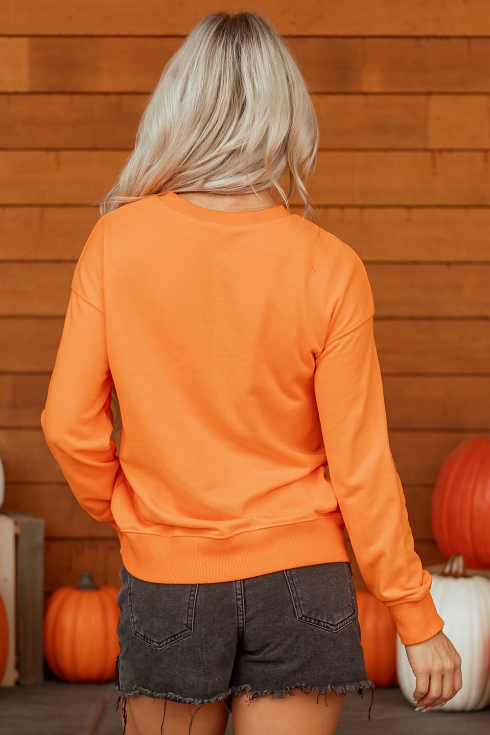 Grapefruit Orange Spooky Graphic Halloween Crew Neck Holiday Sweatshirt