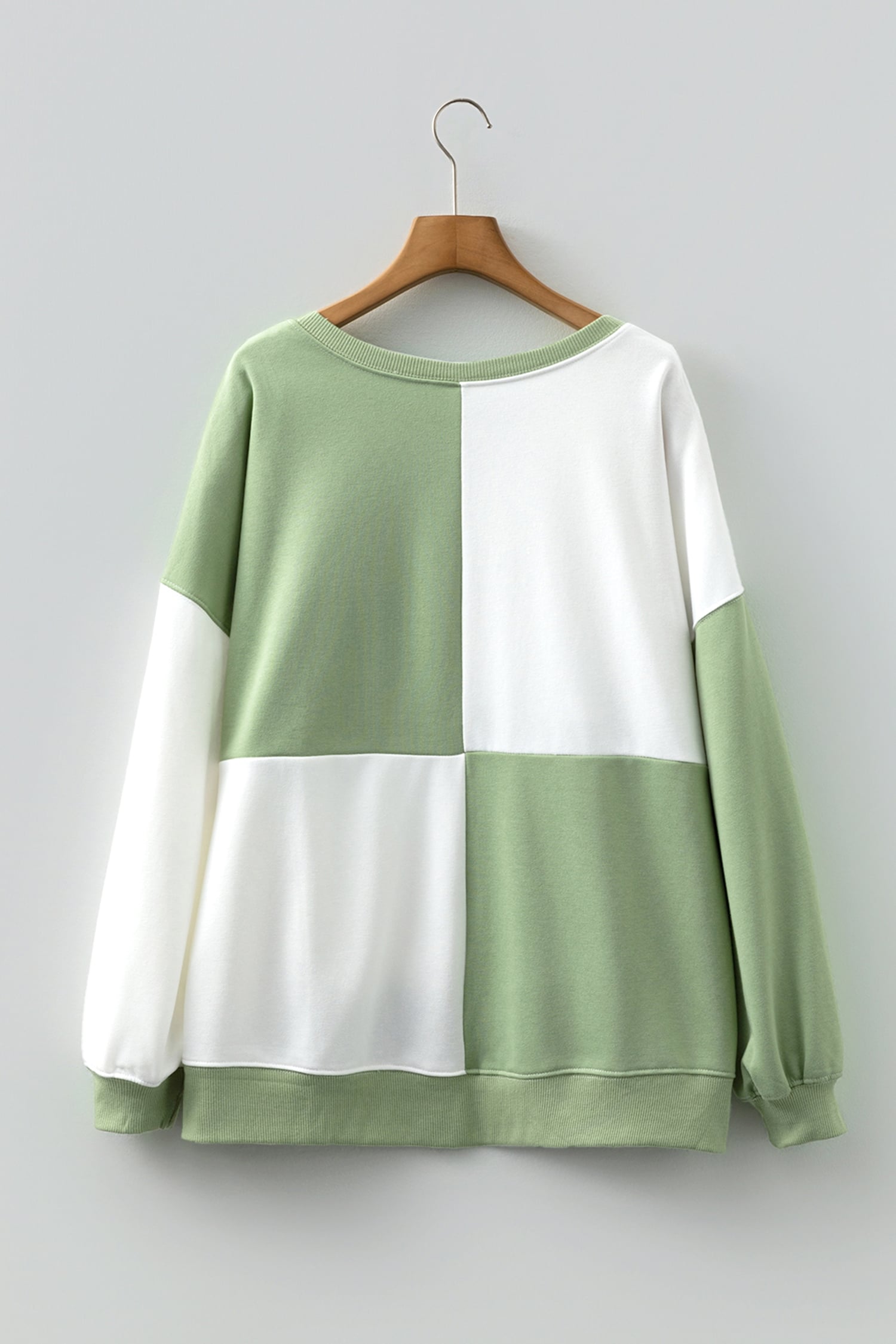 Grass Green Colorblock Henley High Low Oversize Sweatshirt