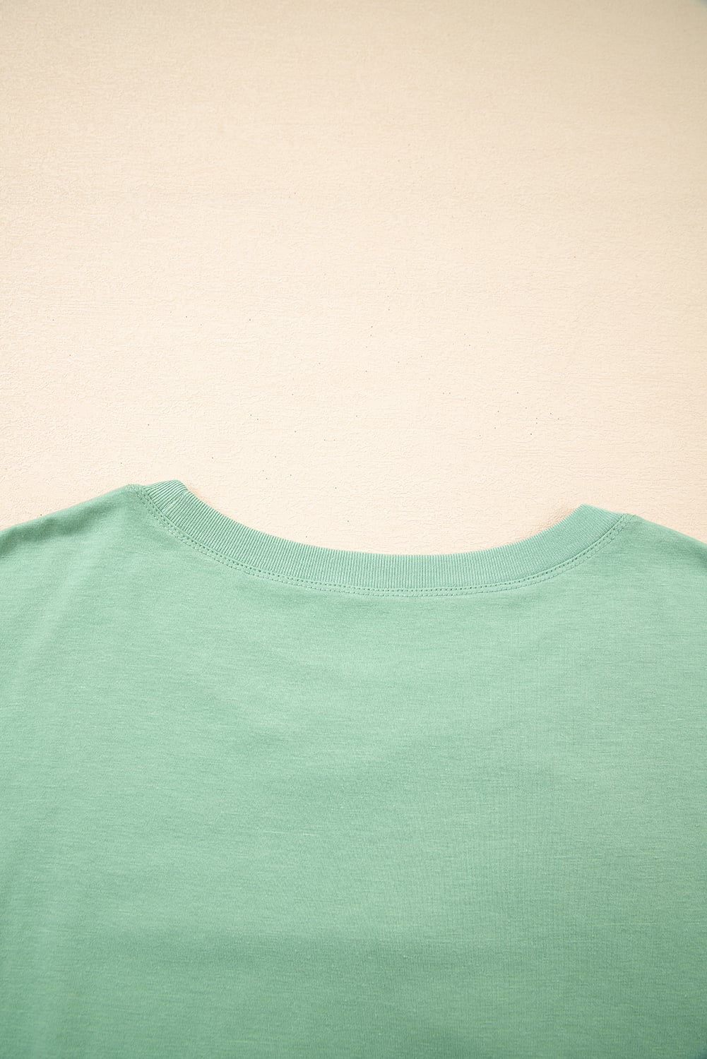 Grass Green Flower Applique Mineral Wash Plus Size Top