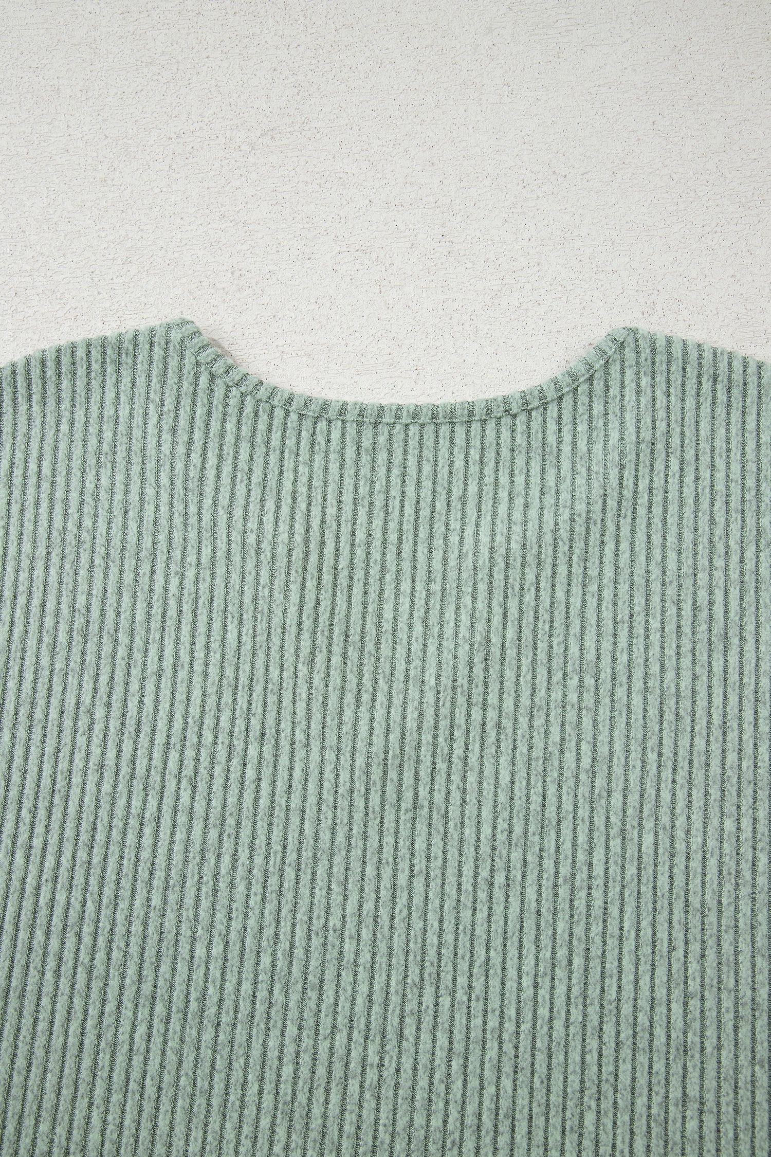 Grass Green Ribbed Notched Neck Knit Long Sleeve Leggings Two Pieces Lounge Set