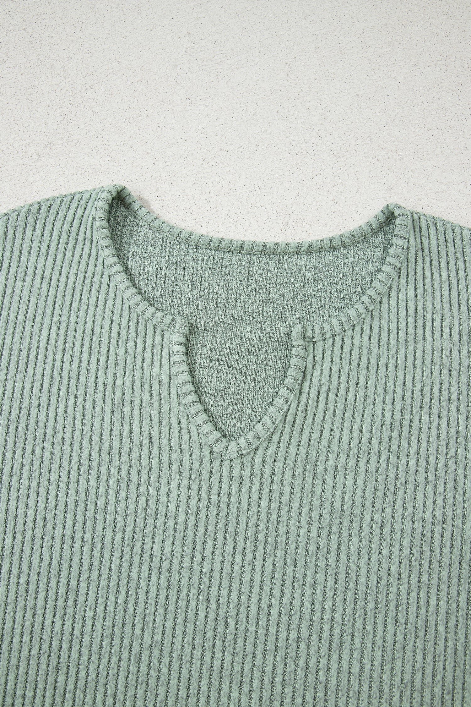Grass Green Ribbed Notched Neck Knit Long Sleeve Leggings Two Pieces Lounge Set