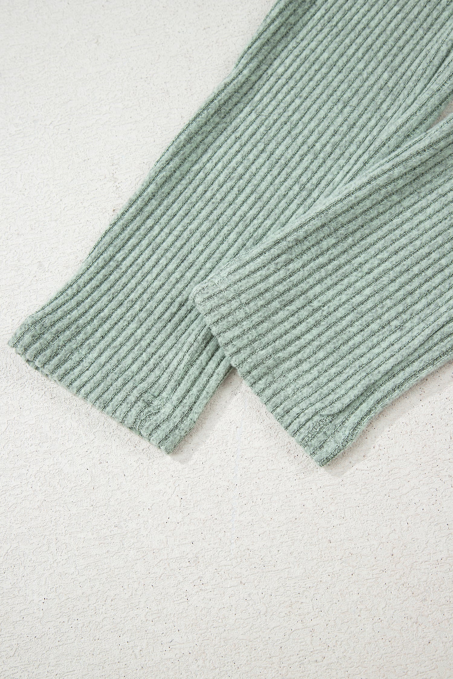 Grass Green Ribbed Notched Neck Knit Long Sleeve Leggings Two Pieces Lounge Set