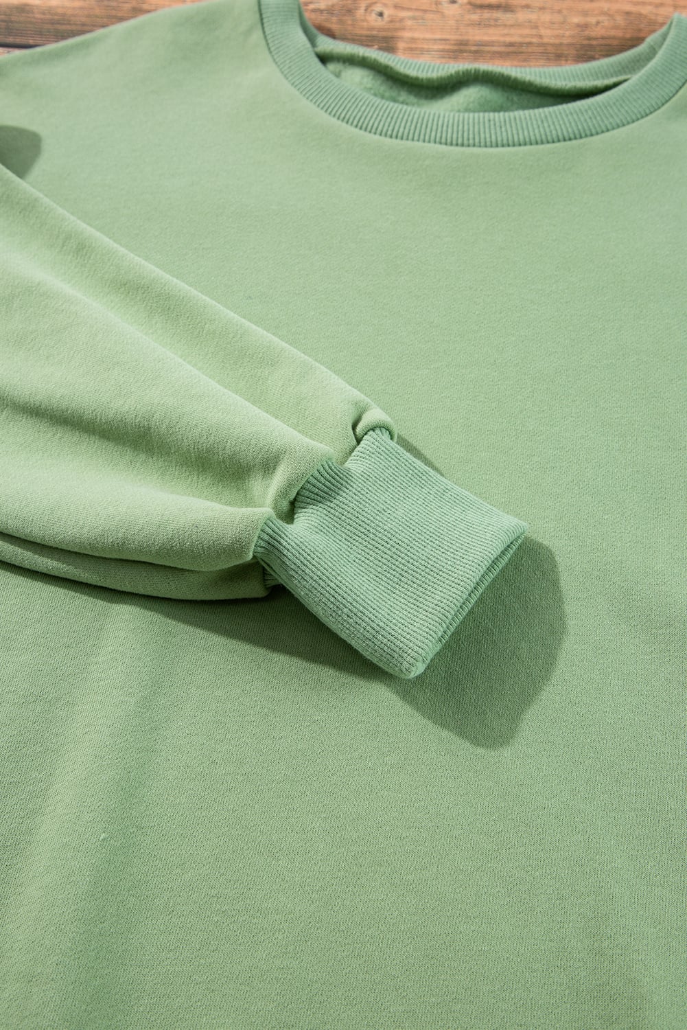 Grass Green Solid Fleece Lined Drop Shoulder High Low Sweatshirt