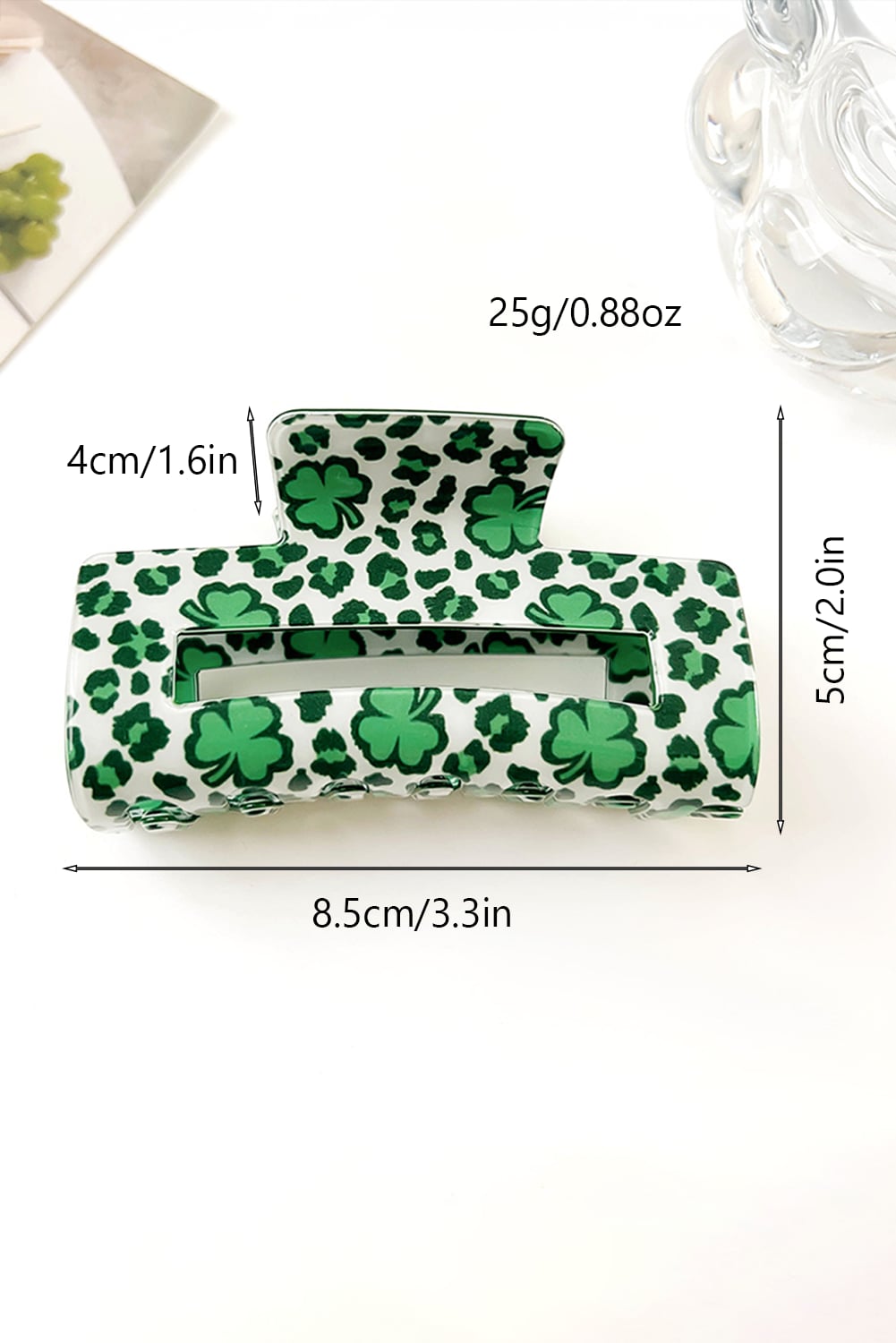 Grass Green St Patricks Clover Print Hollow Out Square Hair Clip