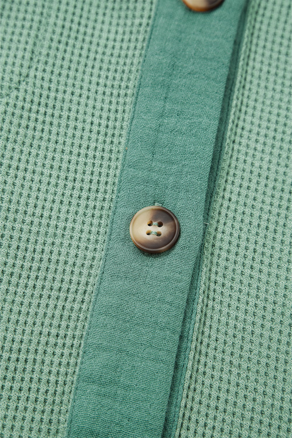 Grass Green Waffle Knit Vintage Patchwork Button Up Loose Shirt