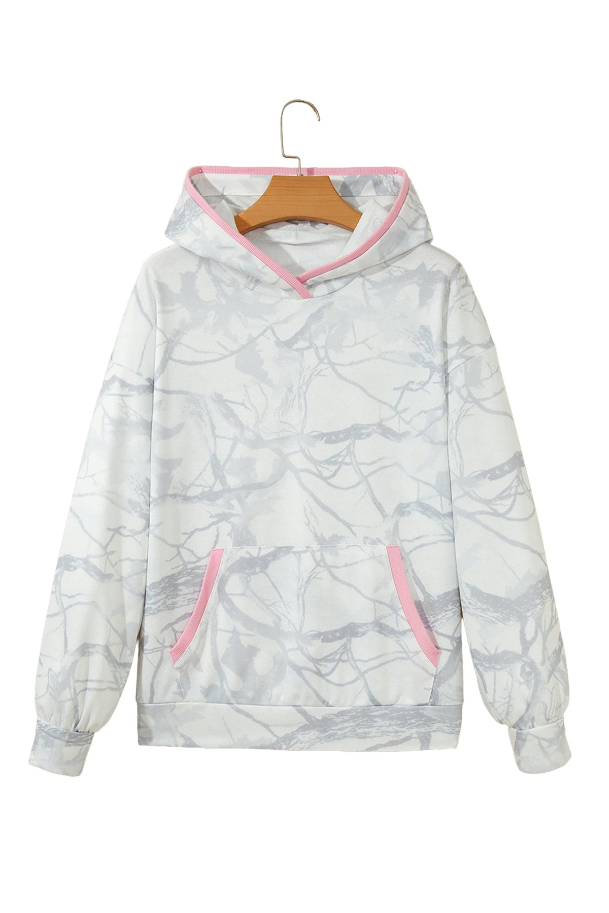 Gray Abstract Print Colorblock Long Sleeve Hoodie