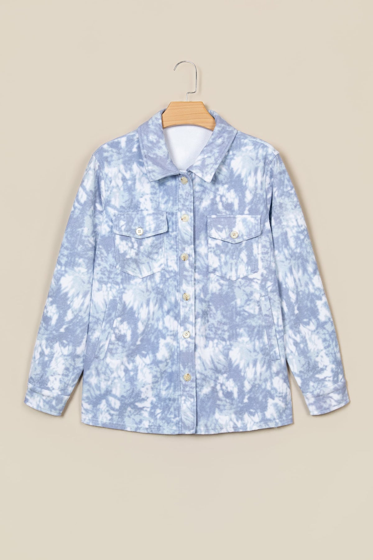 Gray Abstract Print Fuzzy Collar Long Sleeve Patch Pocket Tunic Jacket