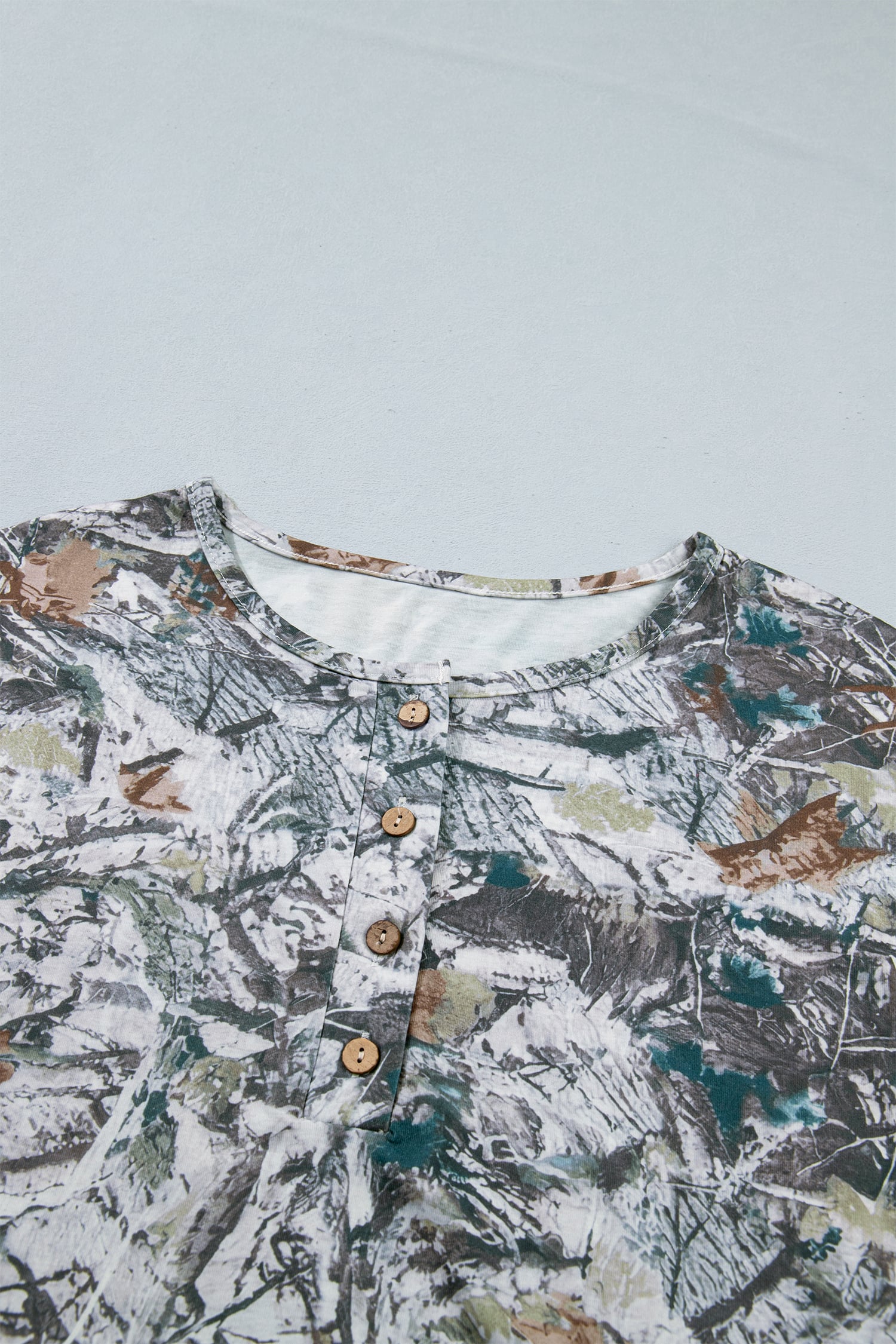 Gray Abstract Woodland Print Tunic Henley T Shirt