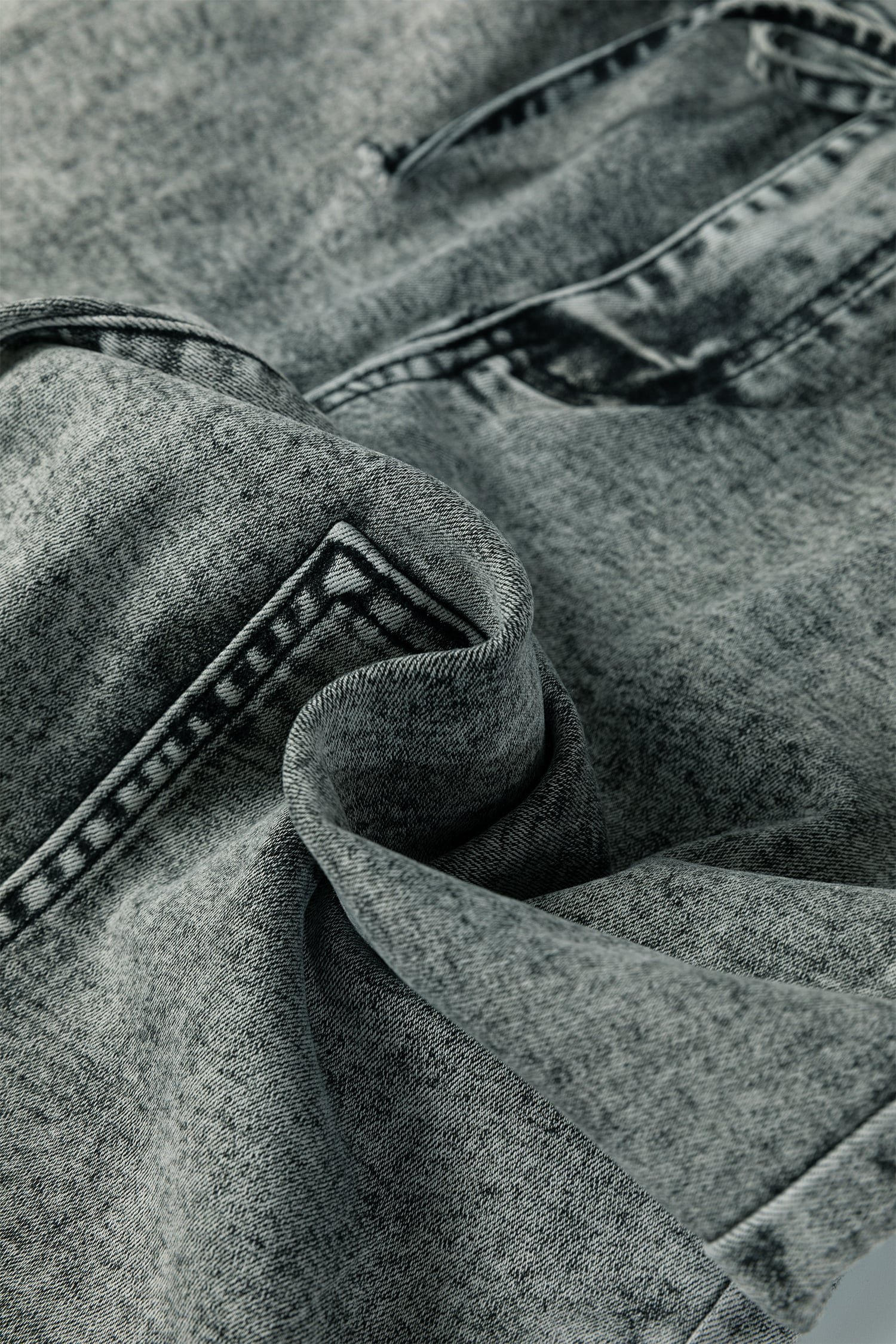 Gray Acid Wash Tie Waist Denim Pants