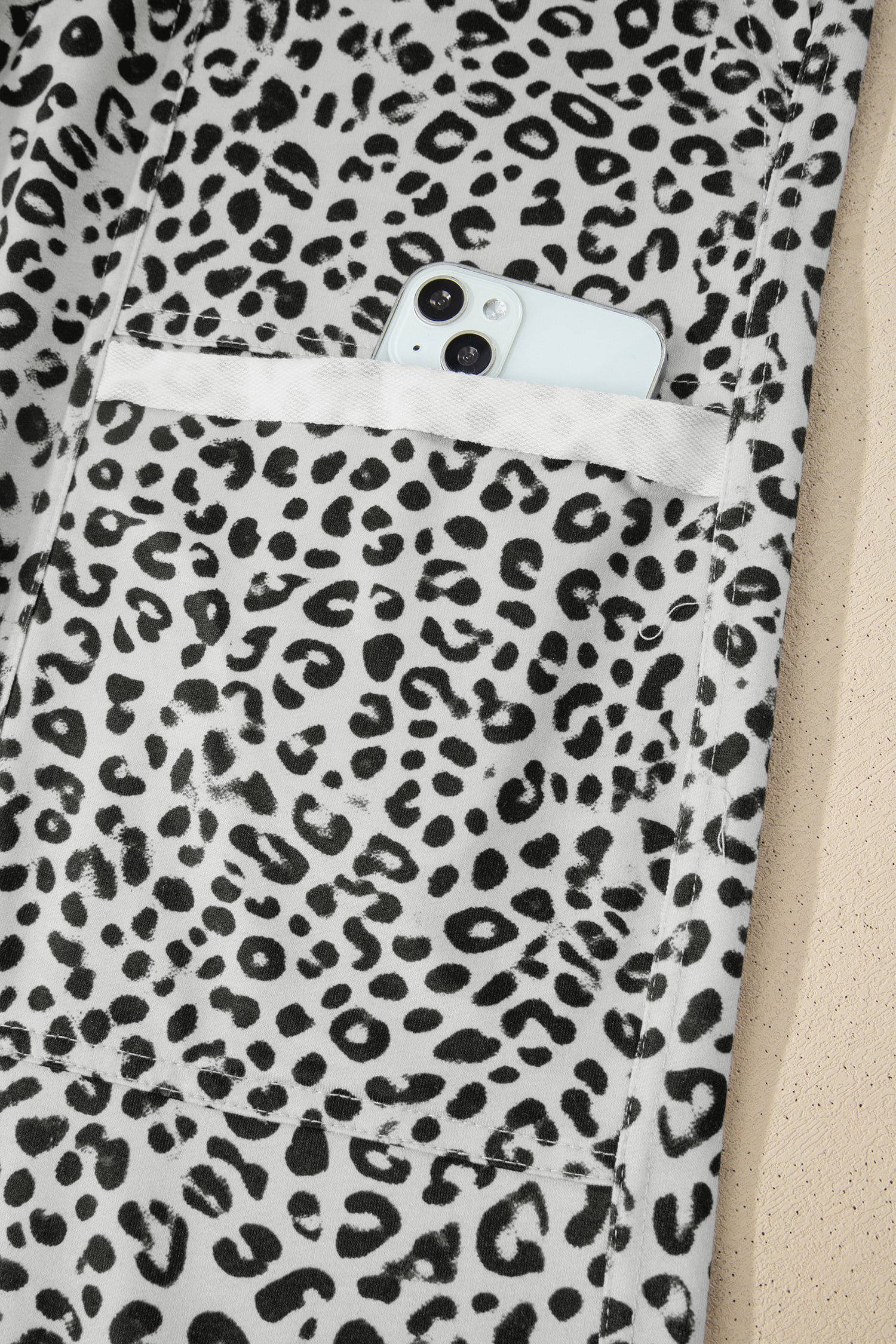 Gray Animal Print Wide Leg Terry Knit Pants