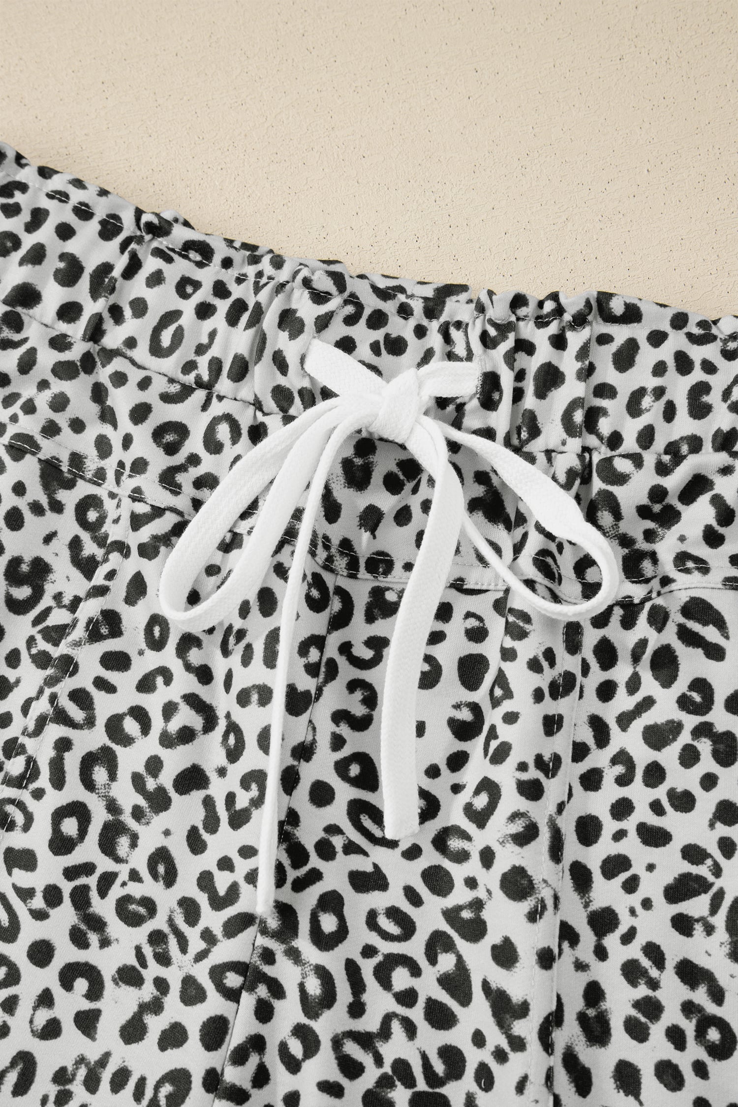 Gray Animal Print Wide Leg Terry Knit Pants