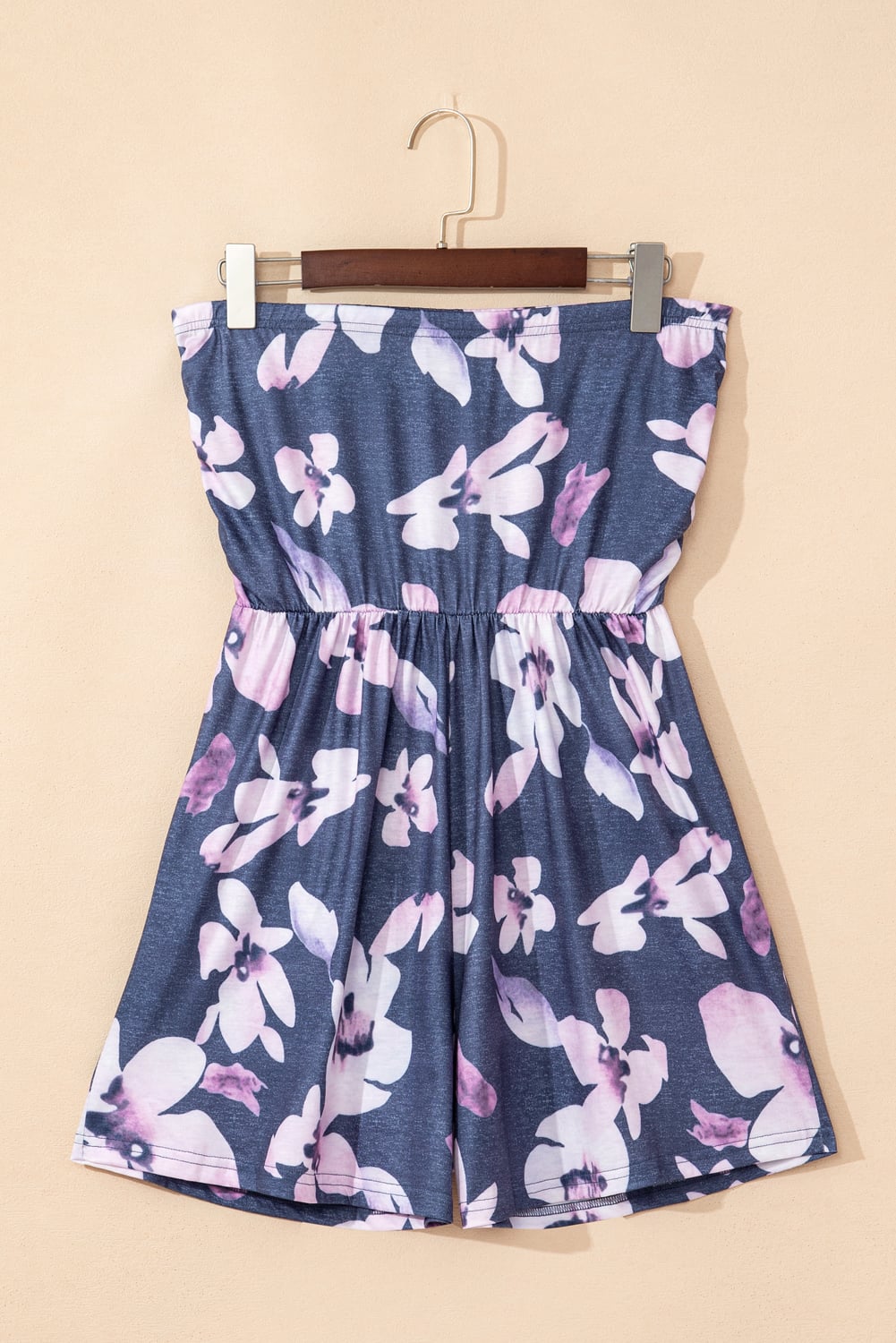 Gray Bandeau Floral Print Romper with Pockets