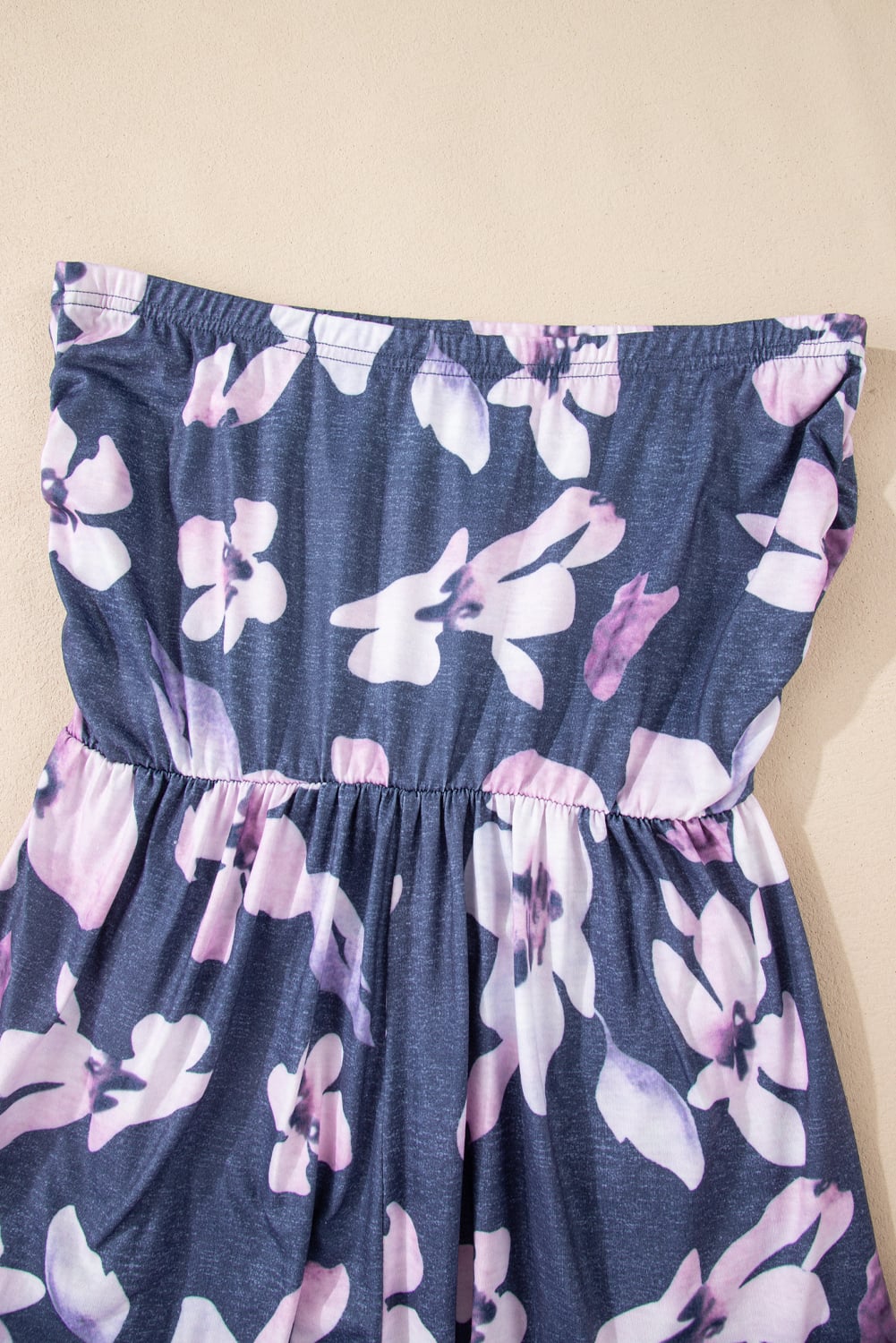 Gray Bandeau Floral Print Romper with Pockets