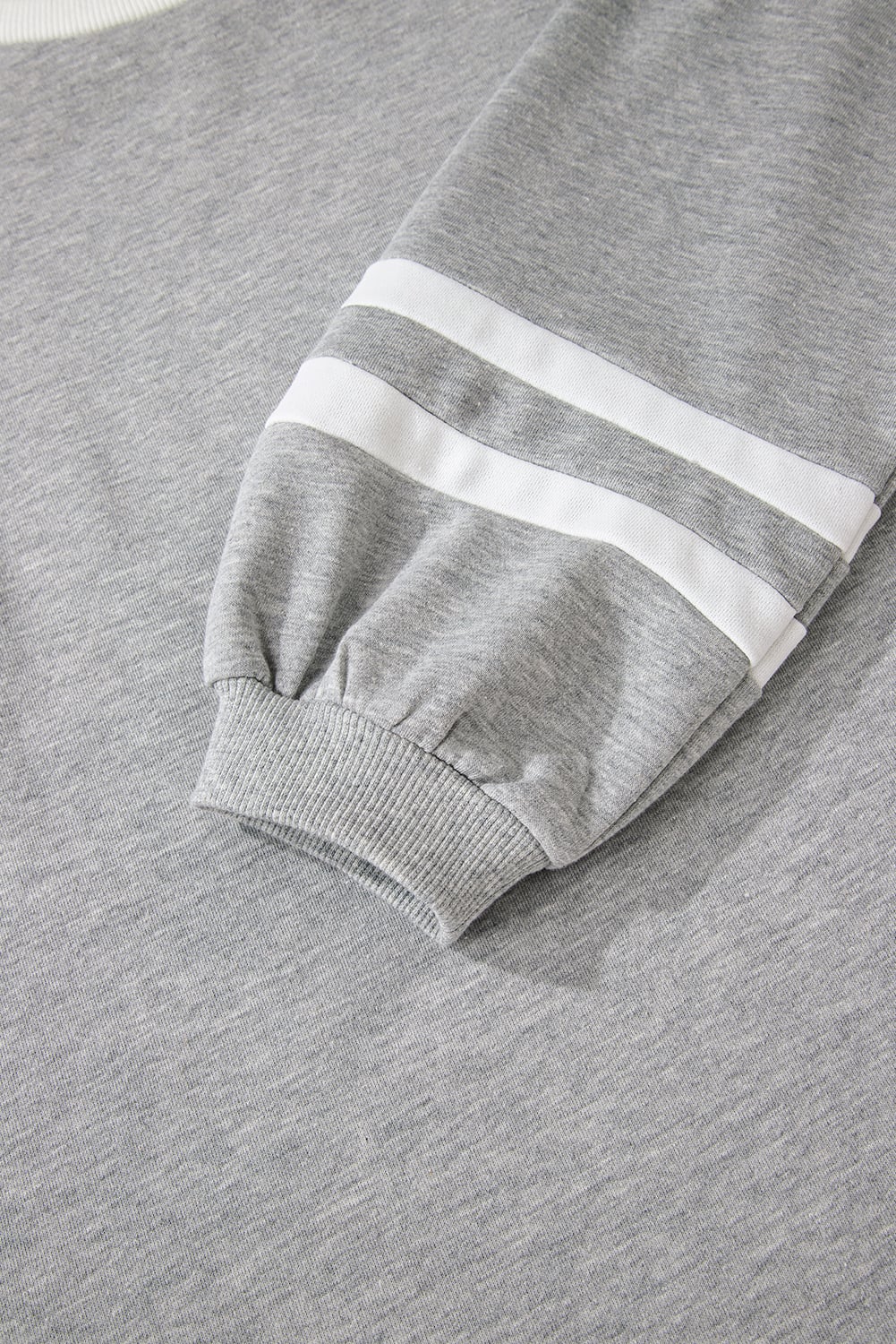 Gray Varsity Stripe Patchwork Puff Sleeve Pullover Drawstring Wide Leg Pant Set