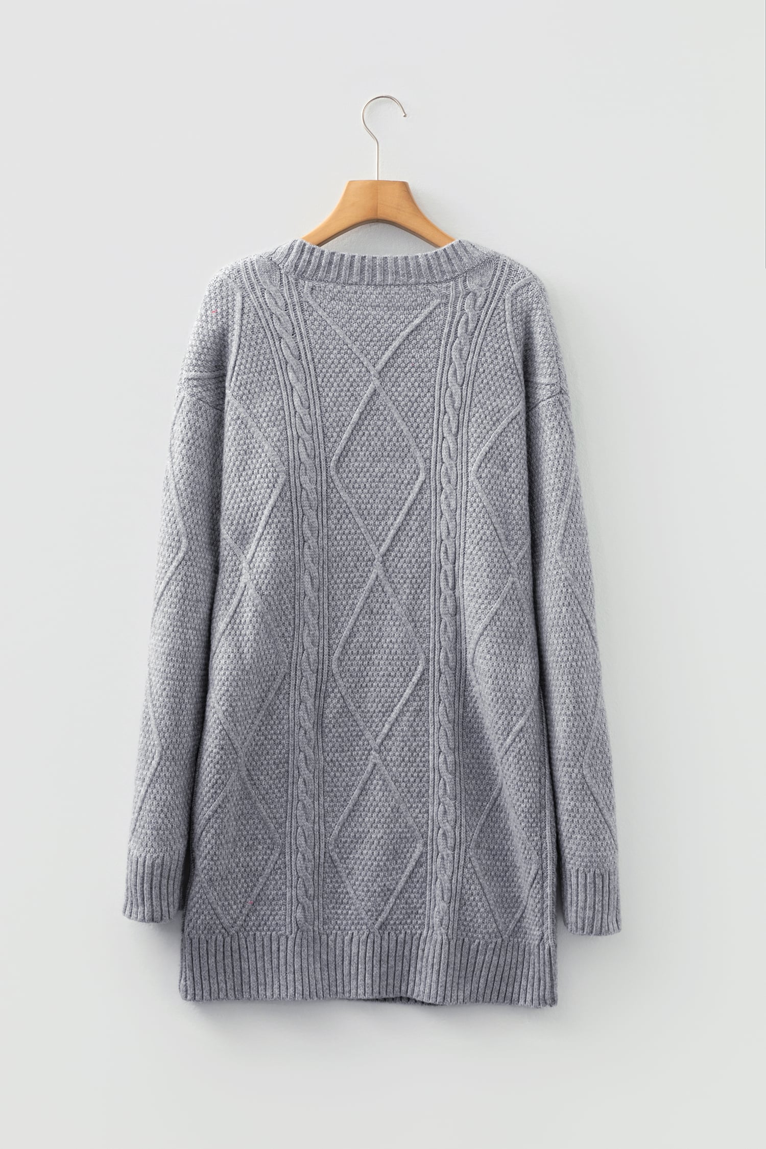 Gray Cable Knit Drop Shoulder Loose Fit Sweater Dress