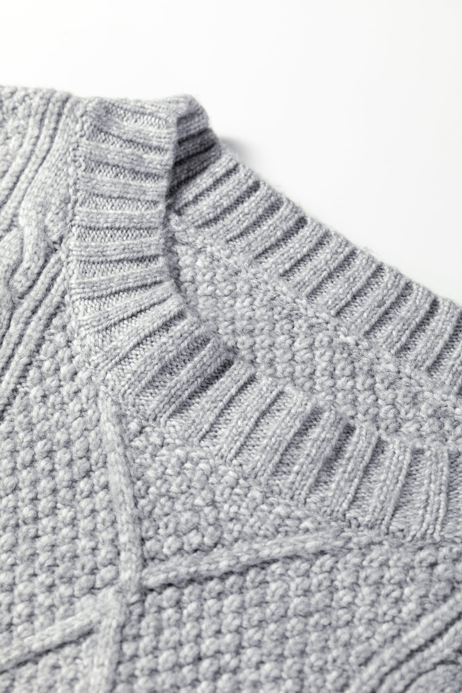 Gray Cable Knit Drop Shoulder Loose Fit Sweater Dress