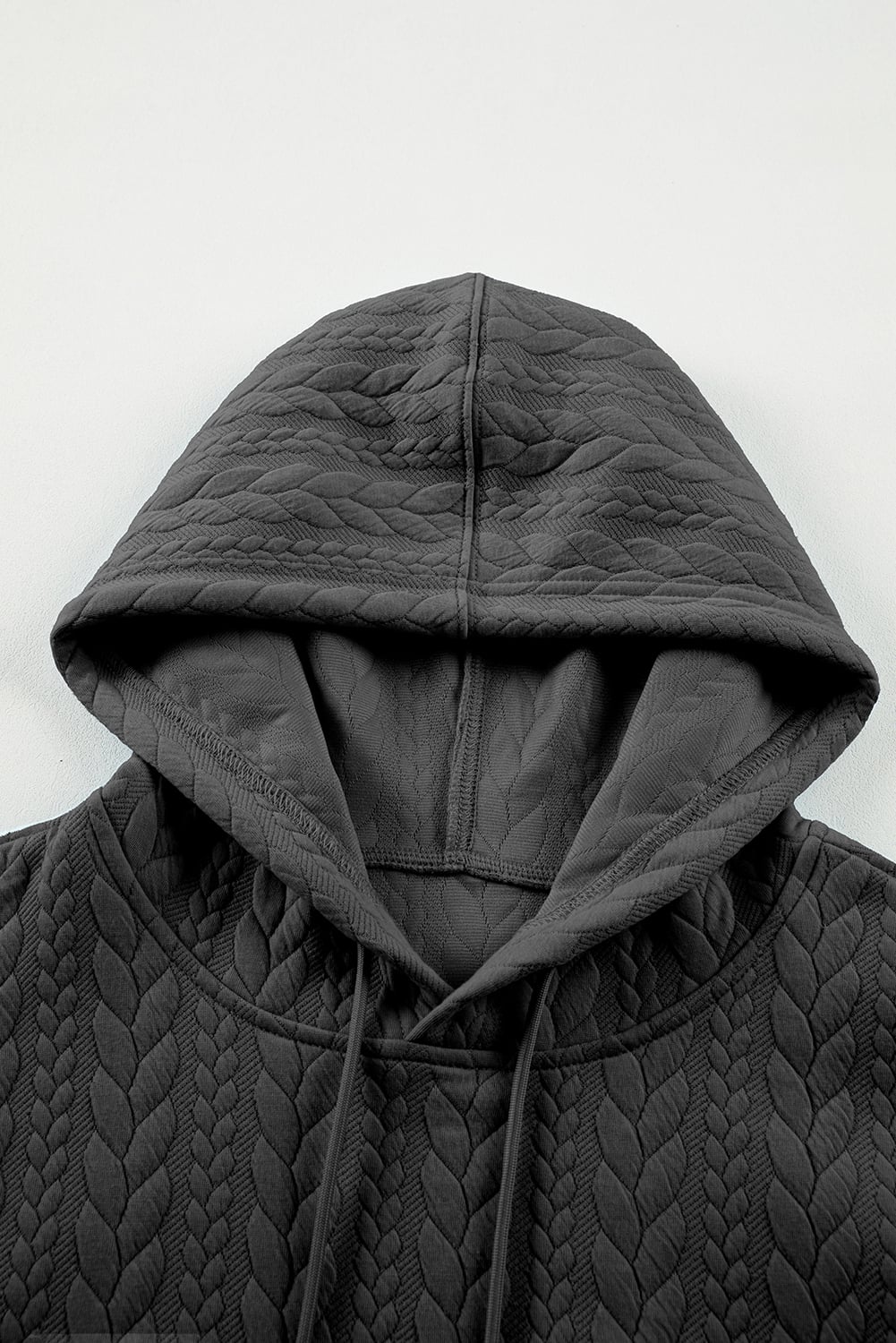 Gray Cable Textured Baggy Solid Hoodie