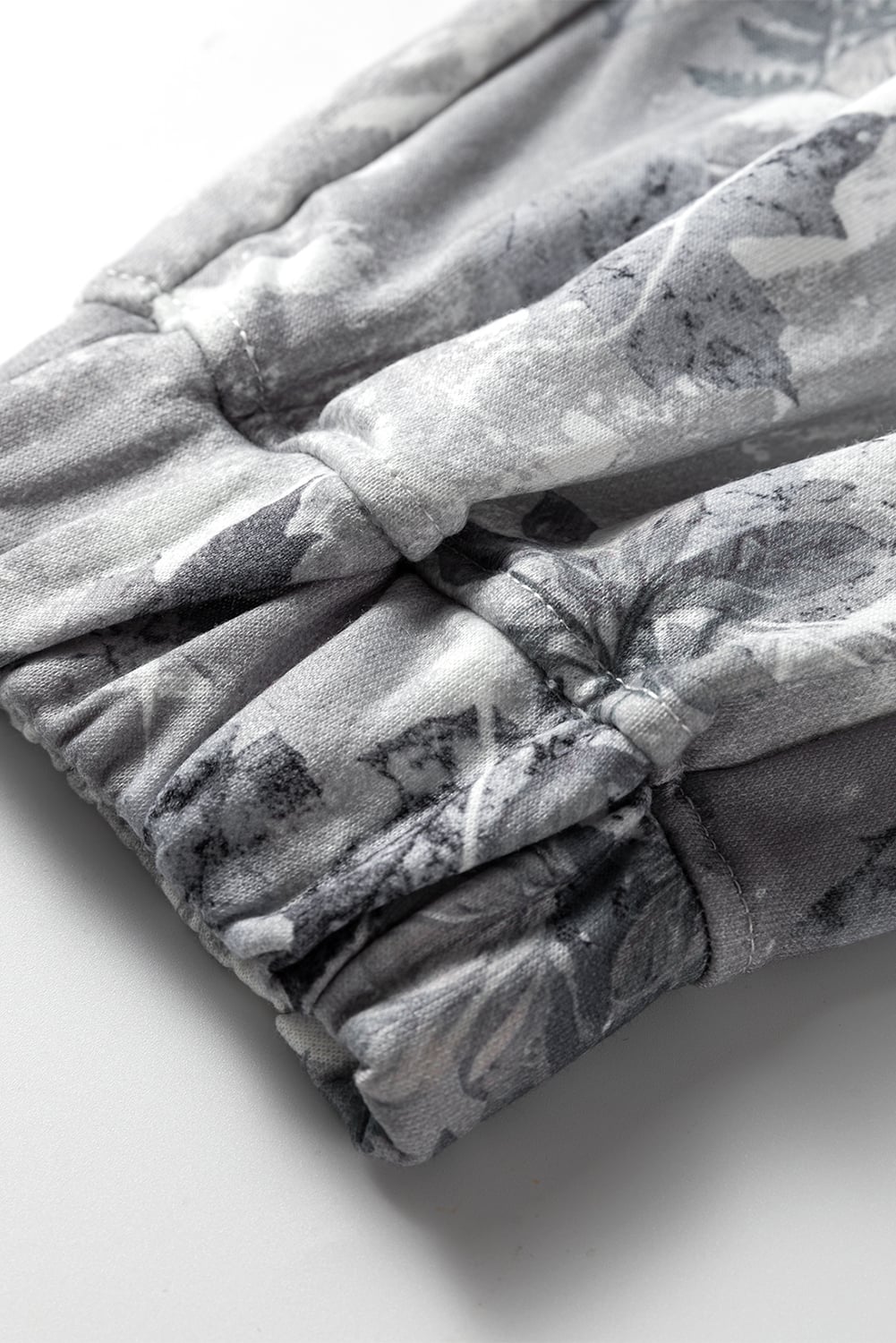 Gray Camo Print Cozy Drawstring Elastic Waist Jogger Pants