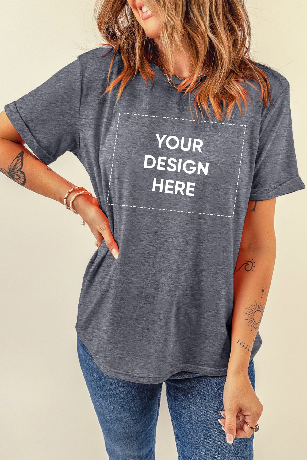 Gray Casual Plain Crew Neck Tee