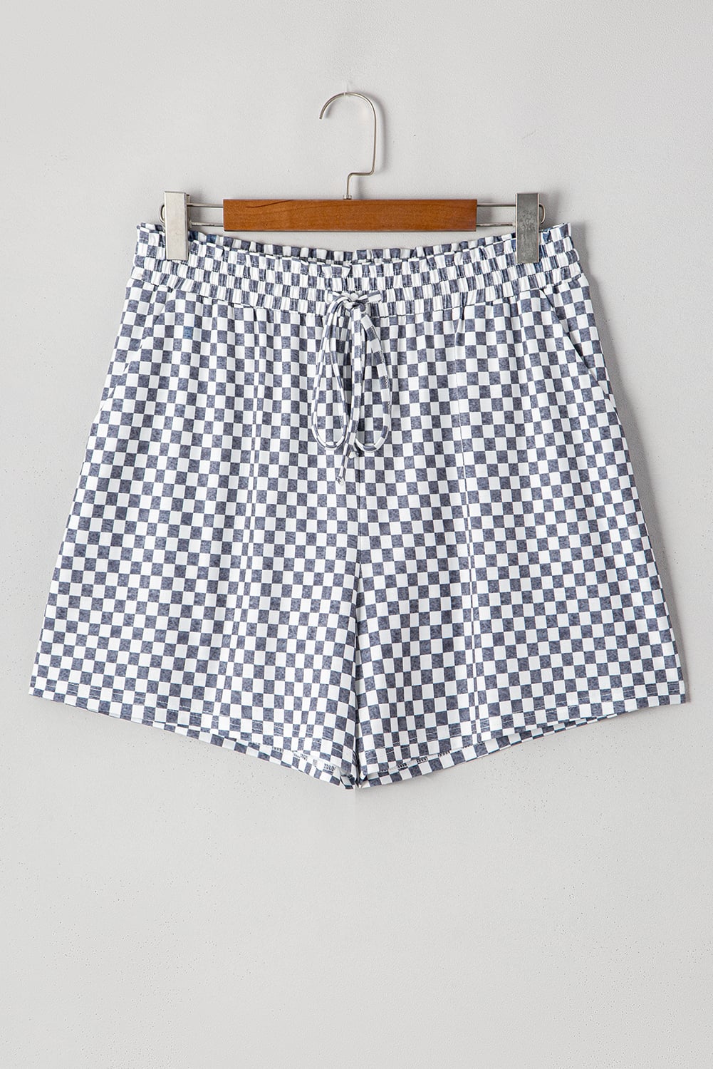 Gray Checkerboard Lace-Up High Waist Plus Size Casual Shorts