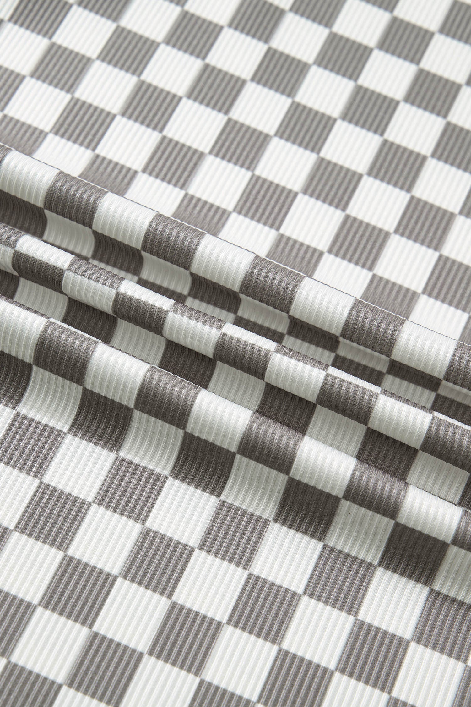 Gray Checkered Print Textured Halter Tank Top