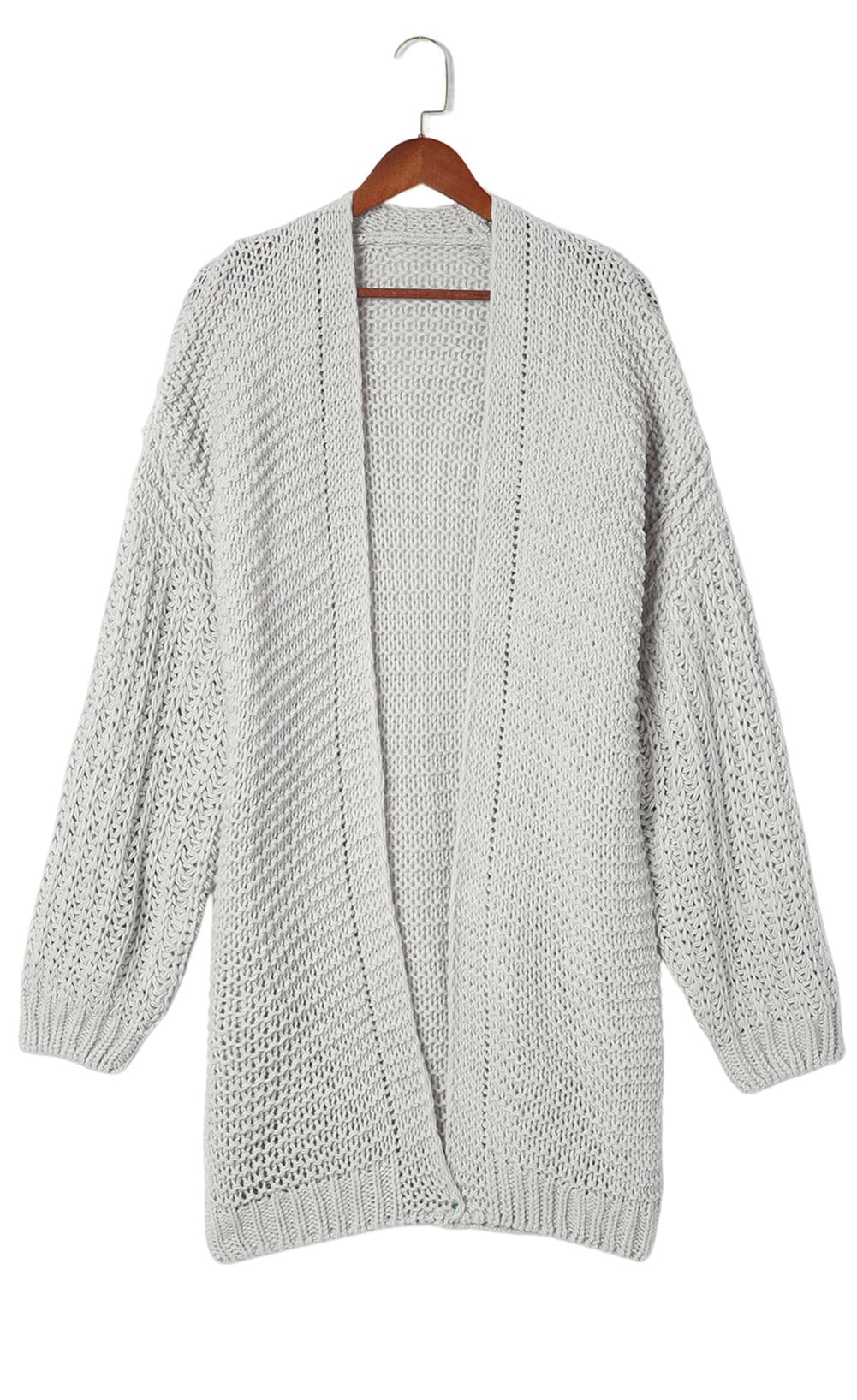 Gray Chunky Oversize Knit Drop Shoulder Puff Sleeve Cardigan