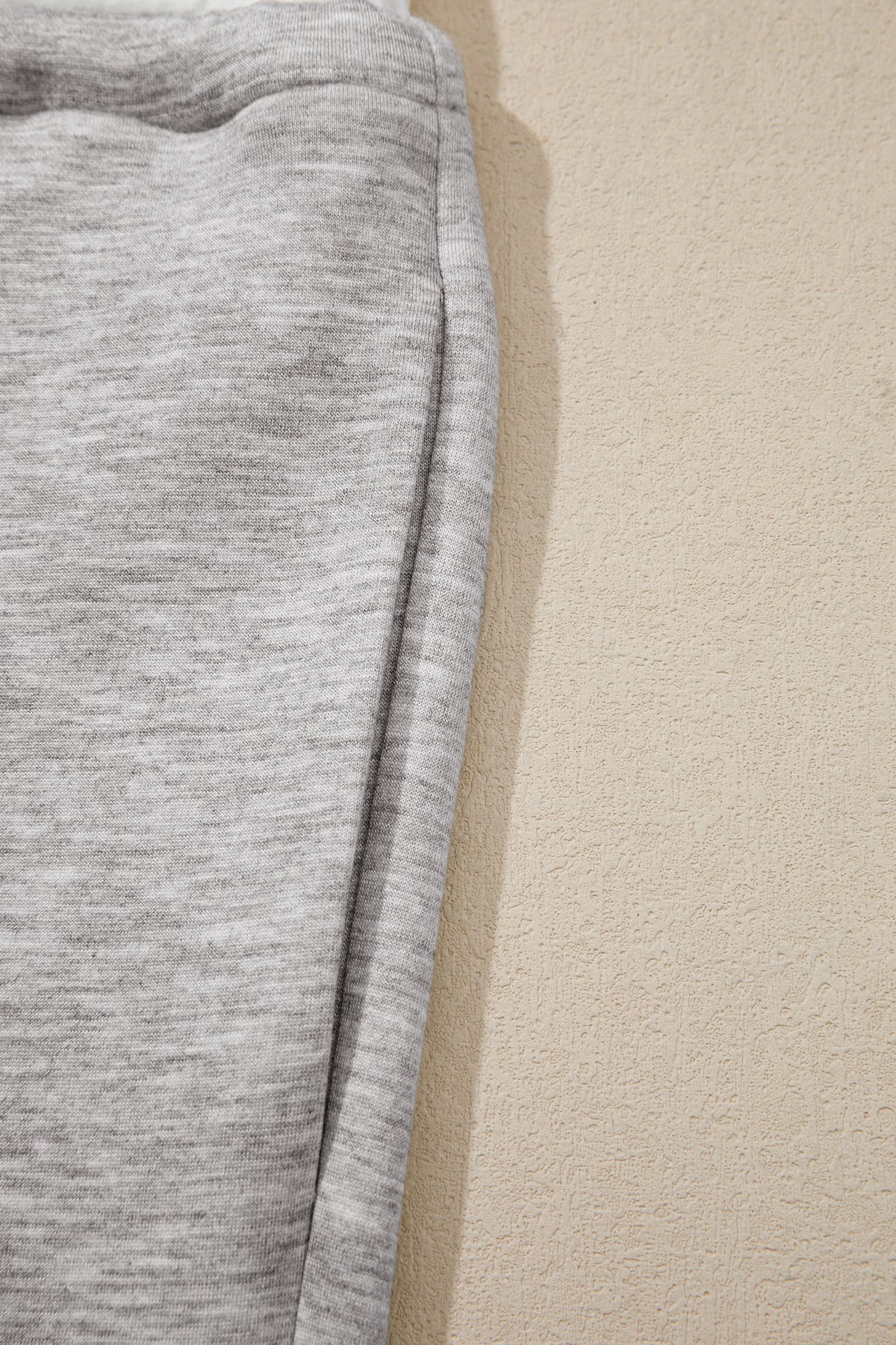 Gray Color Contrast Overlay Long Sleeve Top Drawstring Loose Pant Set