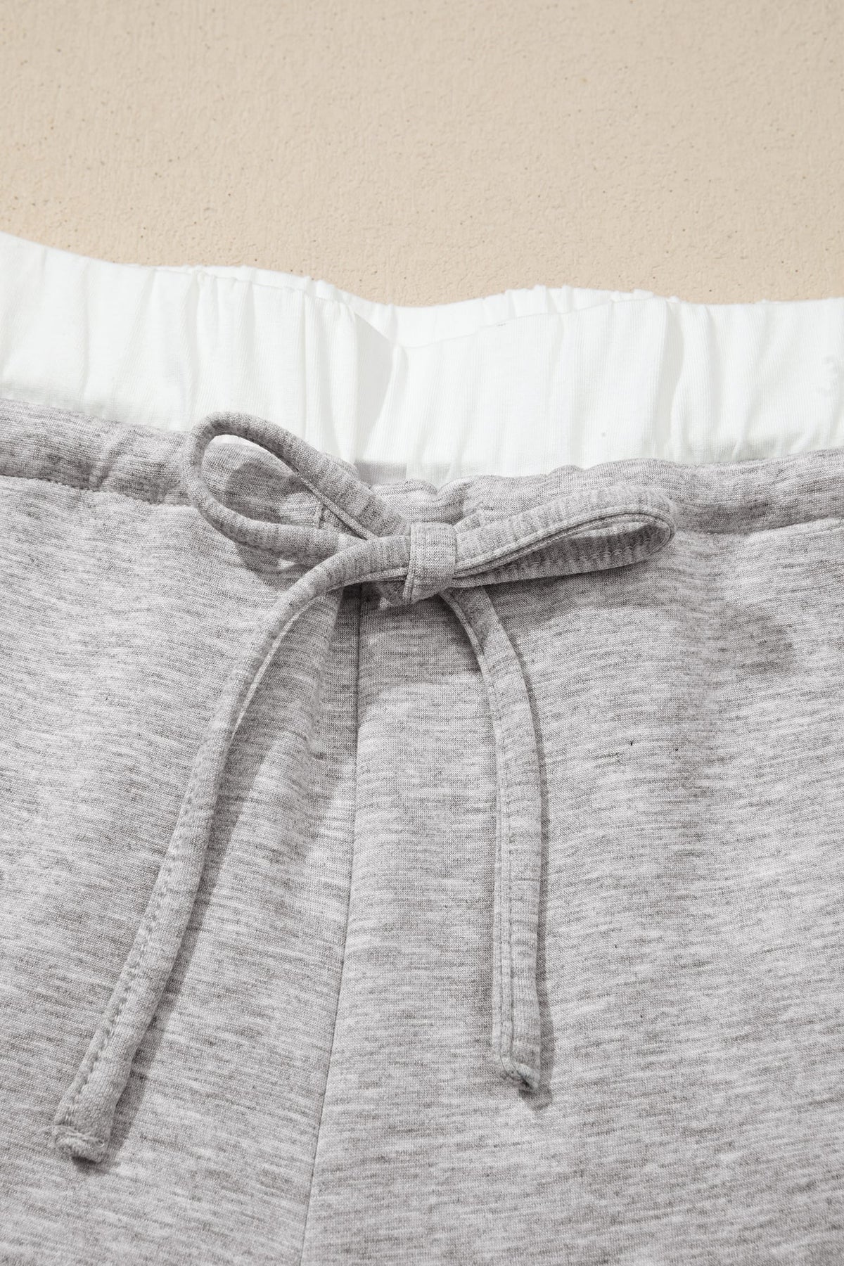 Gray Color Contrast Overlay Long Sleeve Top Drawstring Loose Pant Set