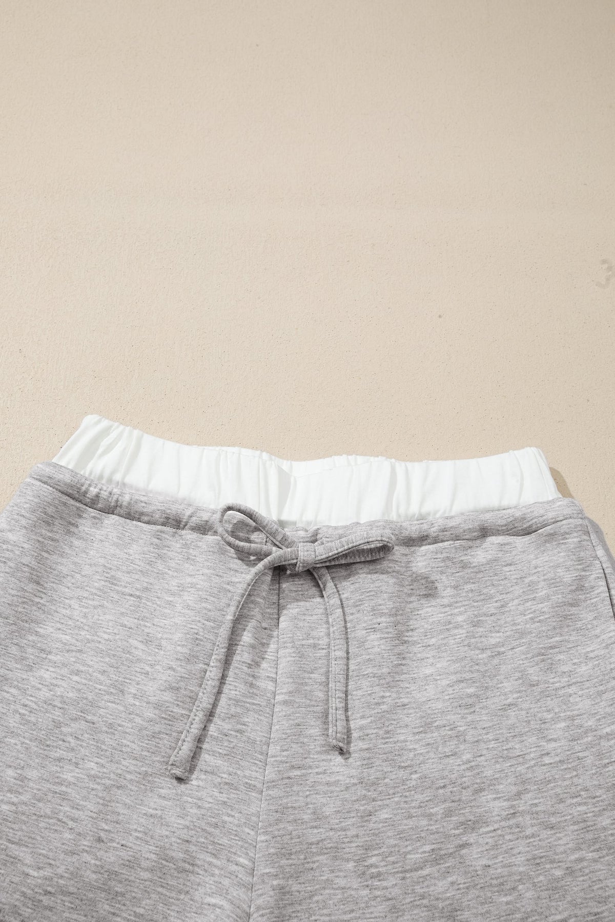 Gray Color Contrast Overlay Long Sleeve Top Drawstring Loose Pant Set
