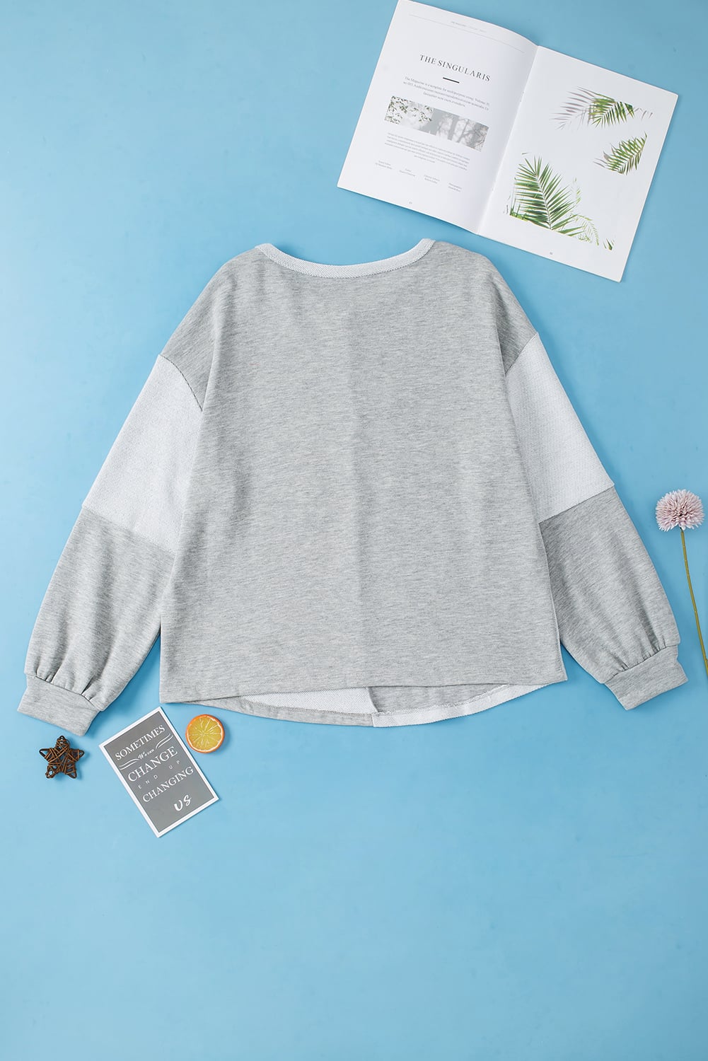 Gray Contrast Patchwork Double Chest Pocket Top