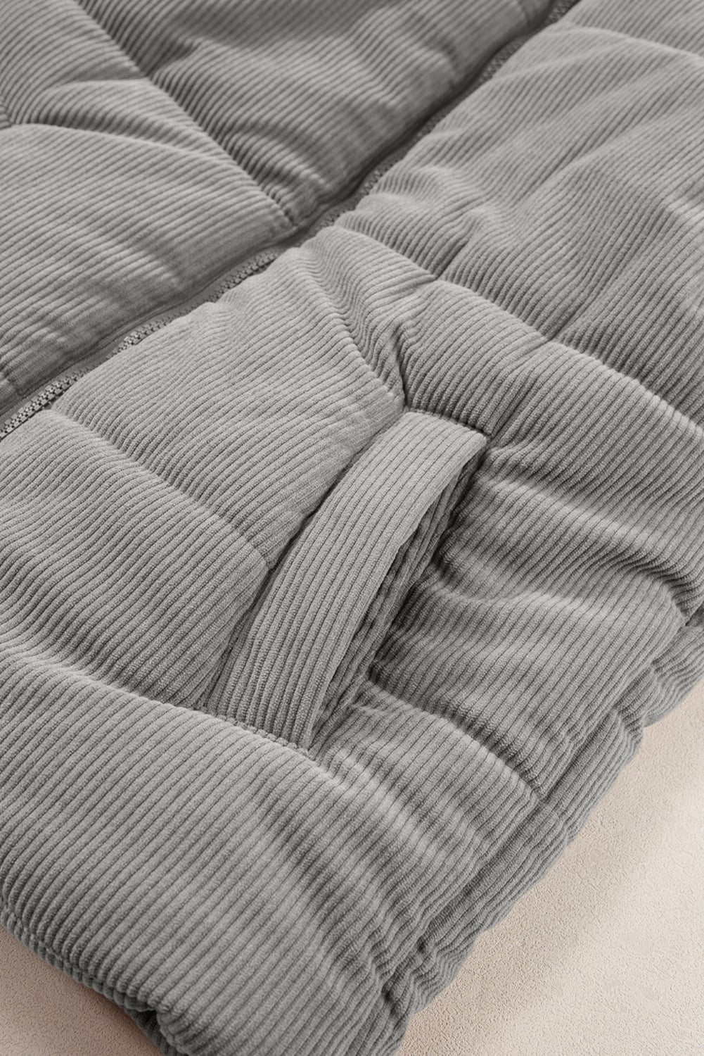 Gray Corduroy Stand Neck Zipped Puffer Vest