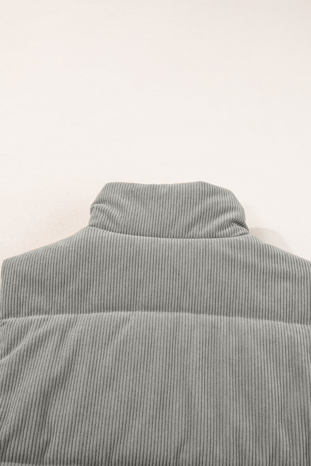 Gray Corduroy Stand Neck Zipped Puffer Vest