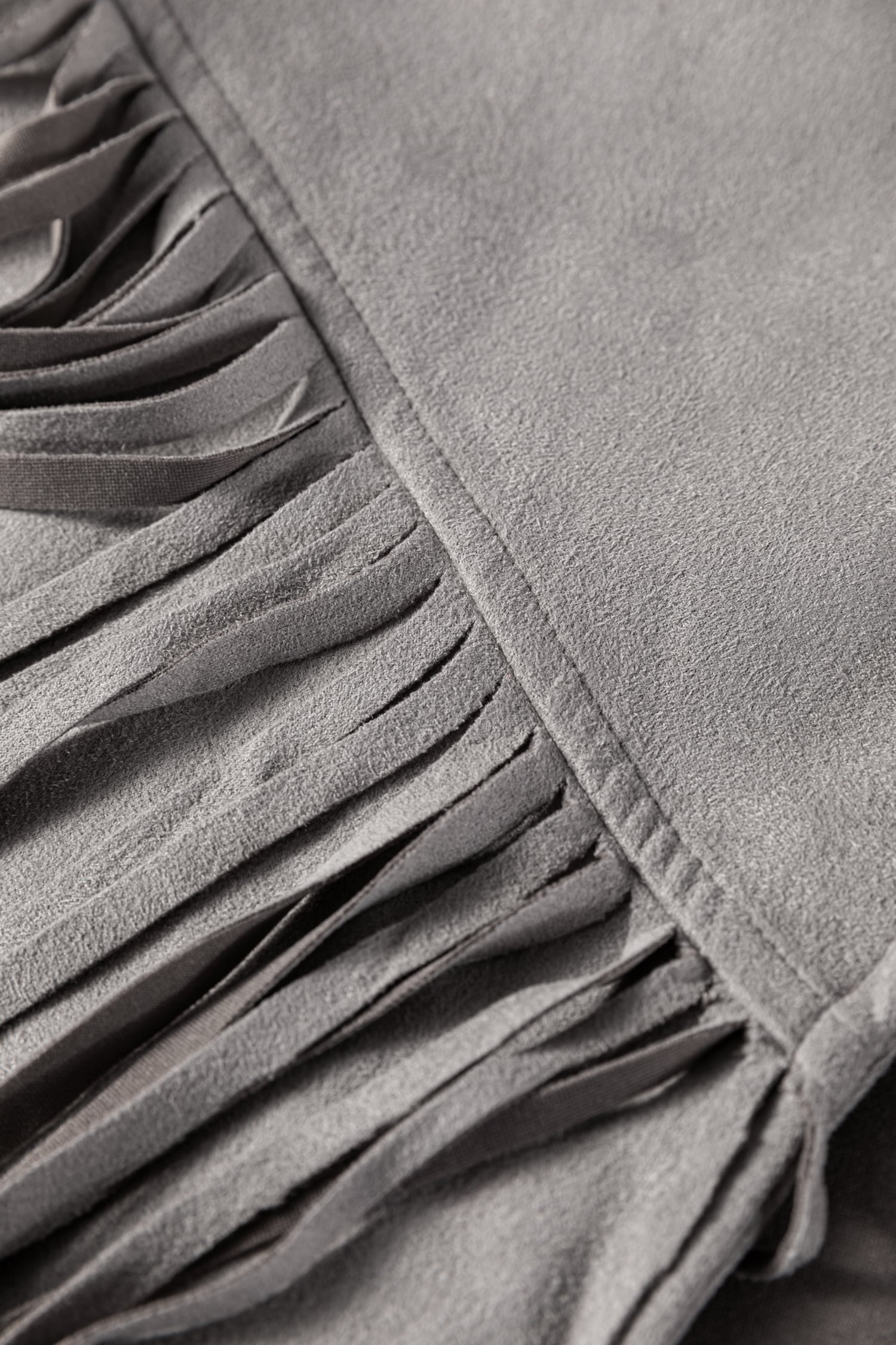 Gray Cropped Fringe Faux Suede Jacket