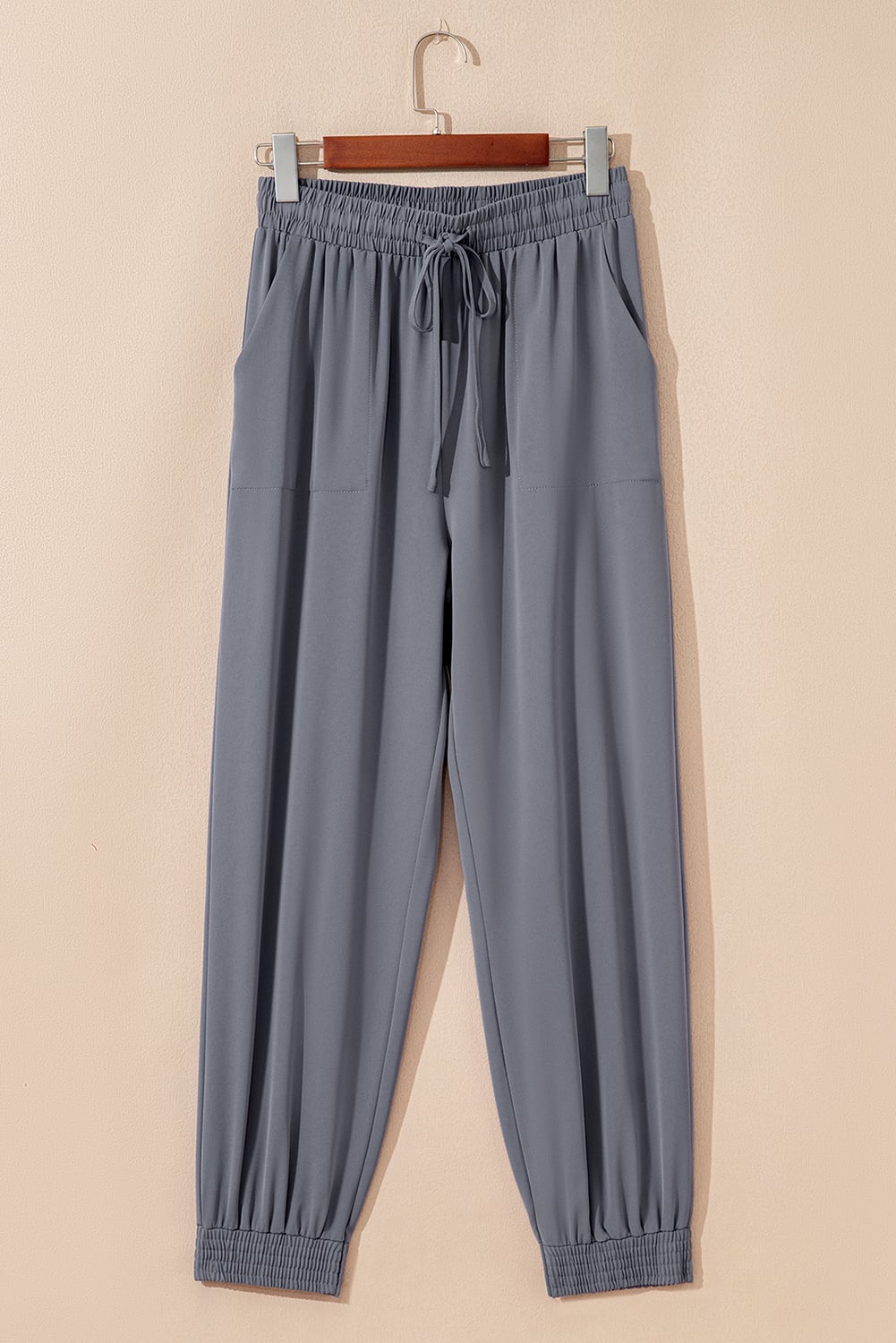 Gray Drawstring Elastic Waistband Pocketed Cropped Jogger Pants