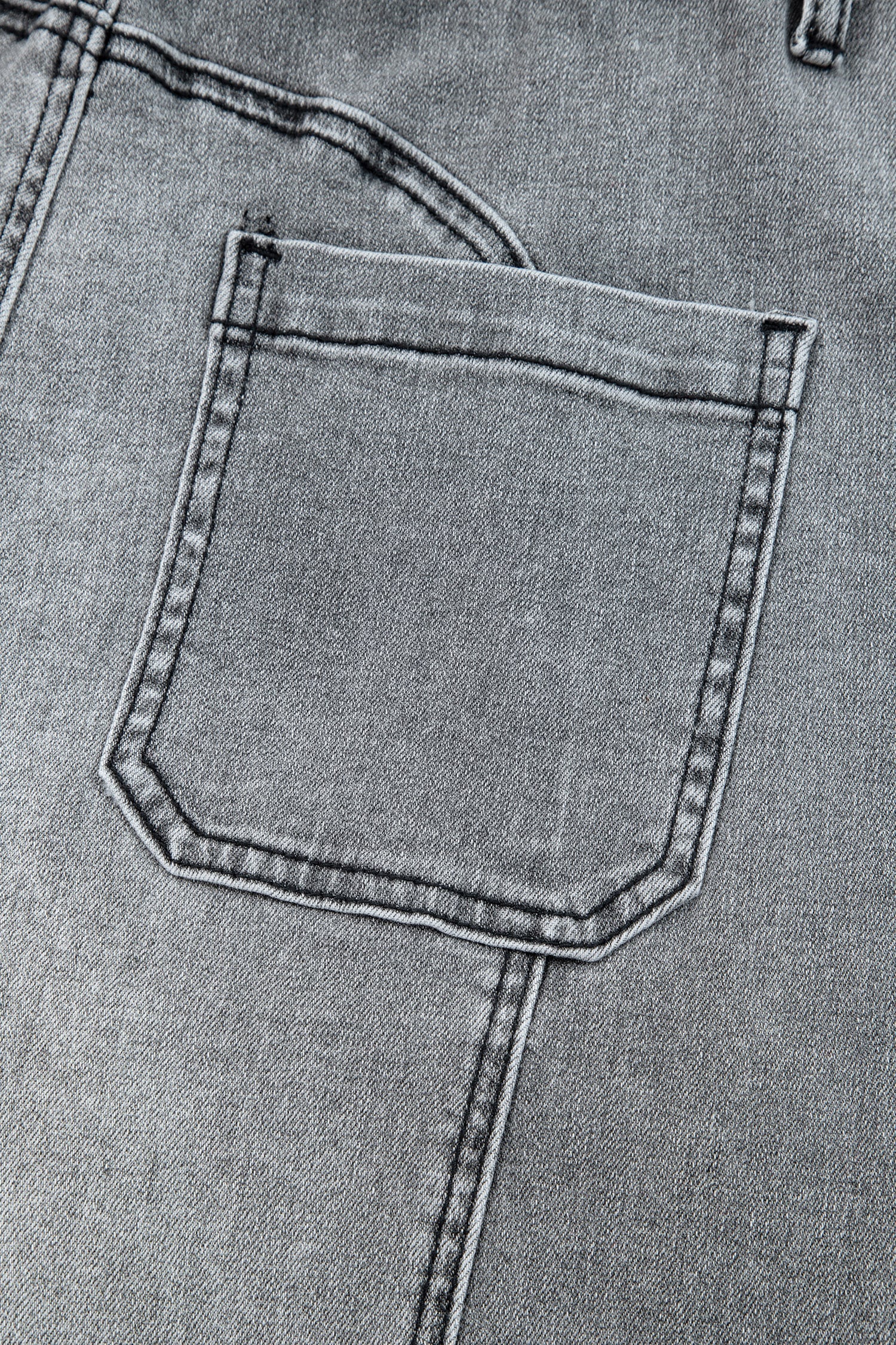 Gray Drawstring Seam Detail Raw Hem Wide Leg Denim Pants