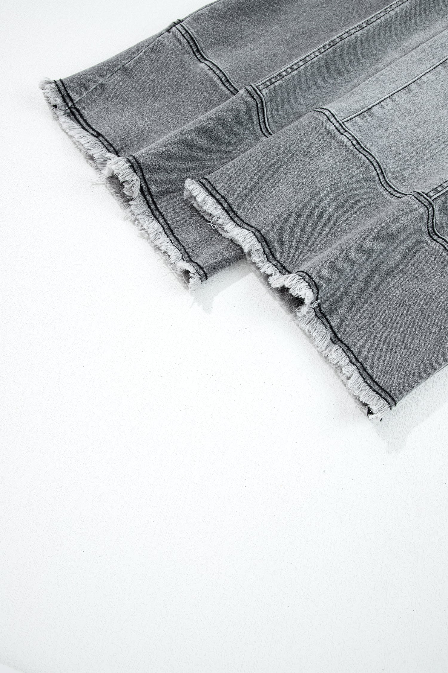 Gray Drawstring Seam Detail Raw Hem Wide Leg Denim Pants