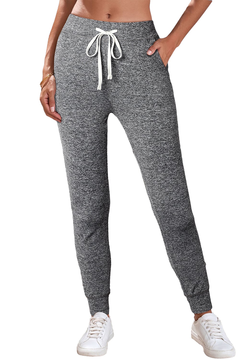 Gray Drawstring Elastic Waistband Pocketed Joggers