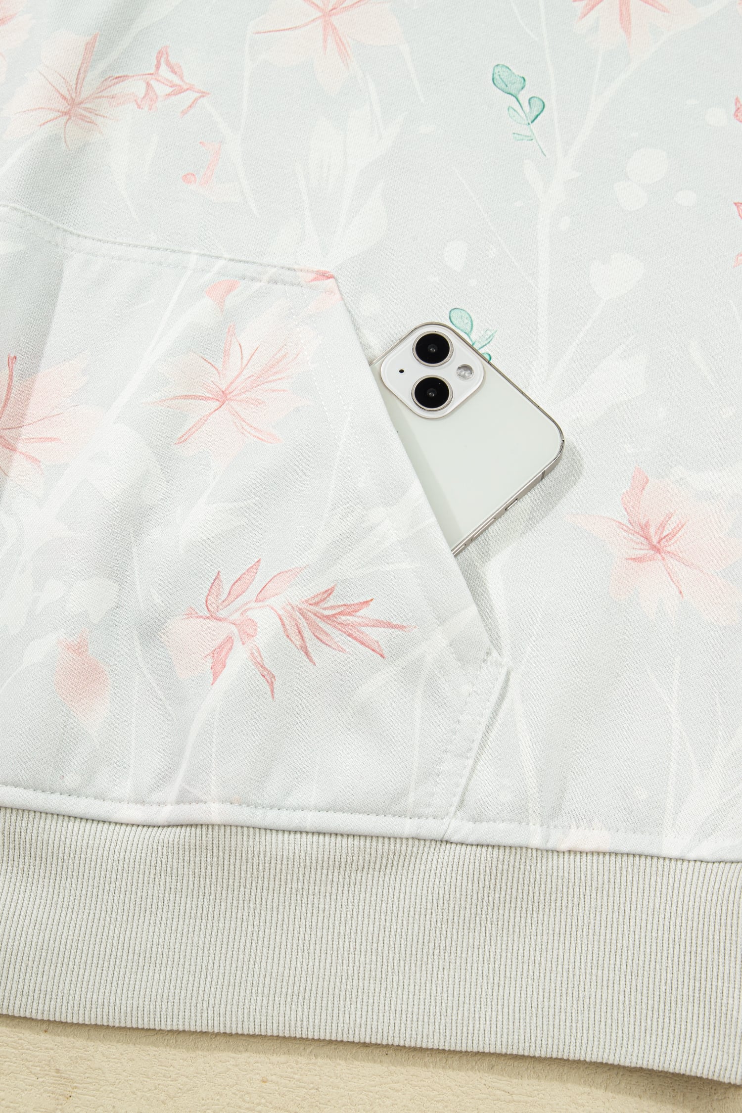 Gray Floral Print Plus Size Loose Hoodie