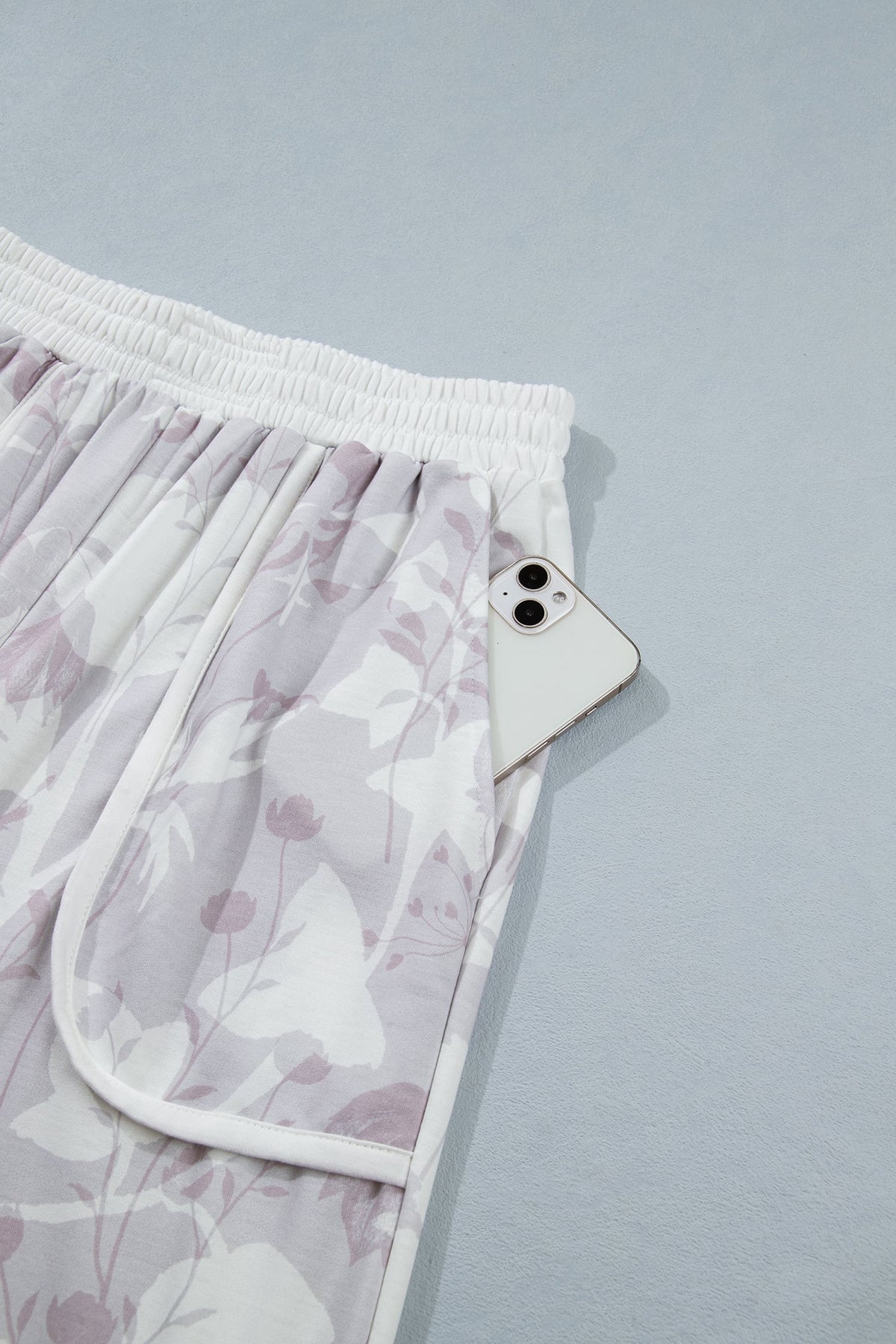 Gray Floral Print Wide Leg Ankle-Length Elastic Waistband Pants