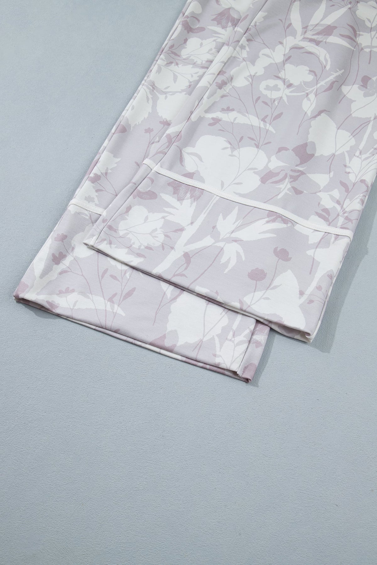 Gray Floral Print Wide Leg Ankle-Length Elastic Waistband Pants